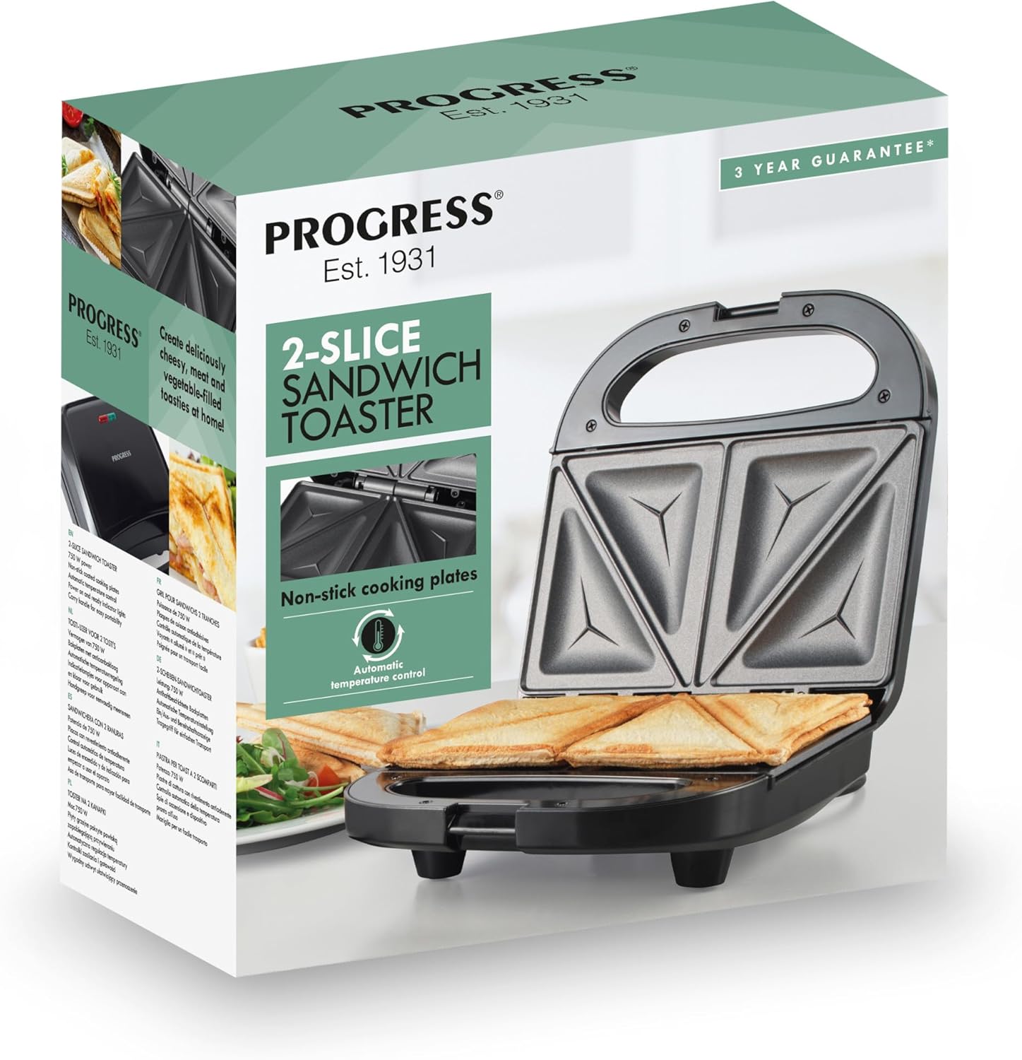 Progress - Croque-monsieur 750W - 2 tranches - plaques antiadhésives