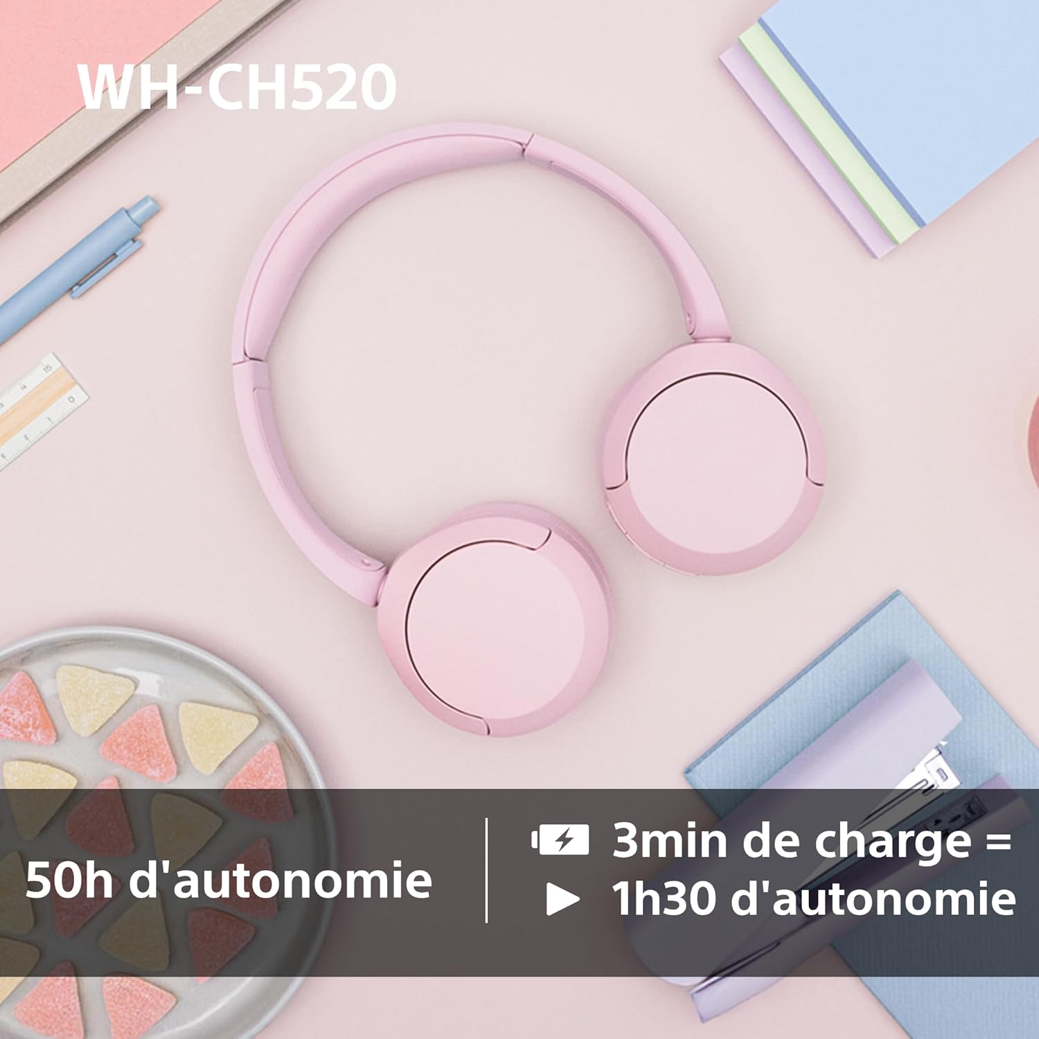Sony - WH-CH520 série - casque sans fil - Bluetooth, micro, 50h autonomie