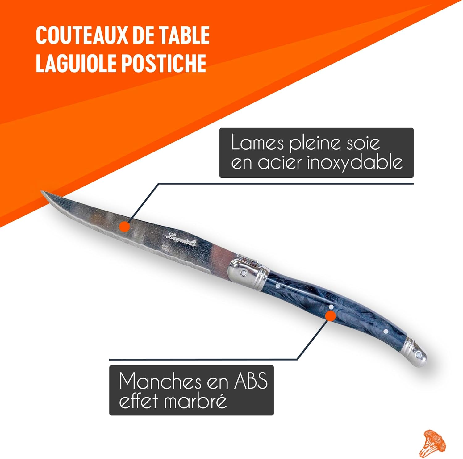 Pradel - Set Laguiole Excellence - 15,7x25,7x1,5 cm - 6 couteaux inox microdentés, manche ABS gris