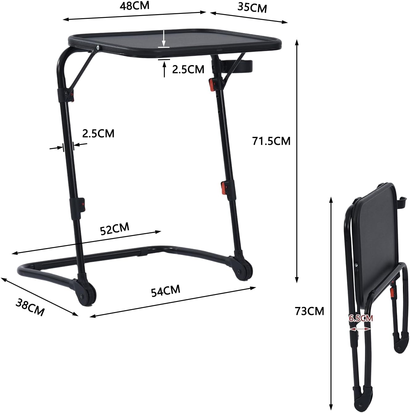 Bureau pliant - hauteur réglable, plateau inclinable, compact, noir