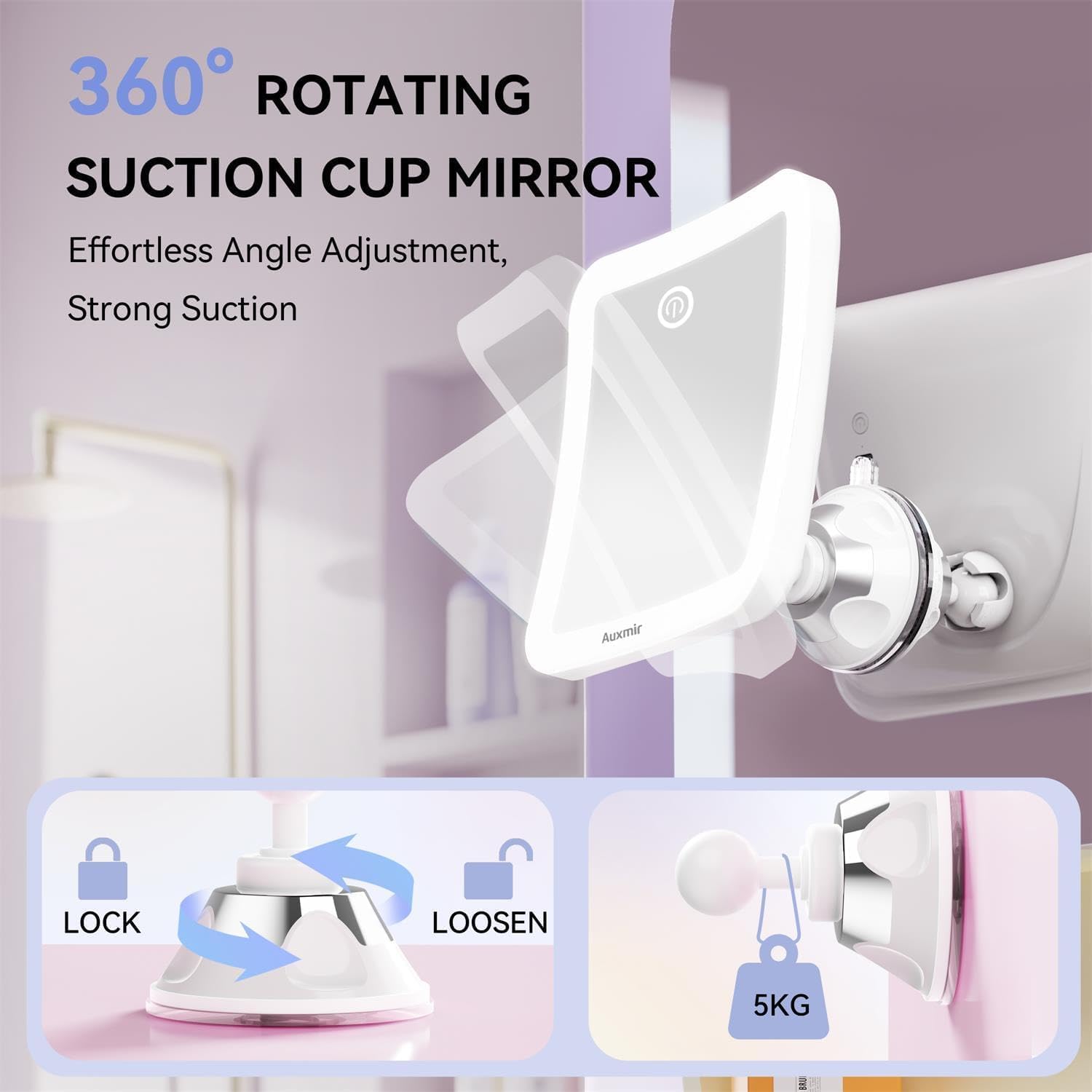 Auxmir - Miroir 30X rechargeable, LED, tactile, ventouse 360°