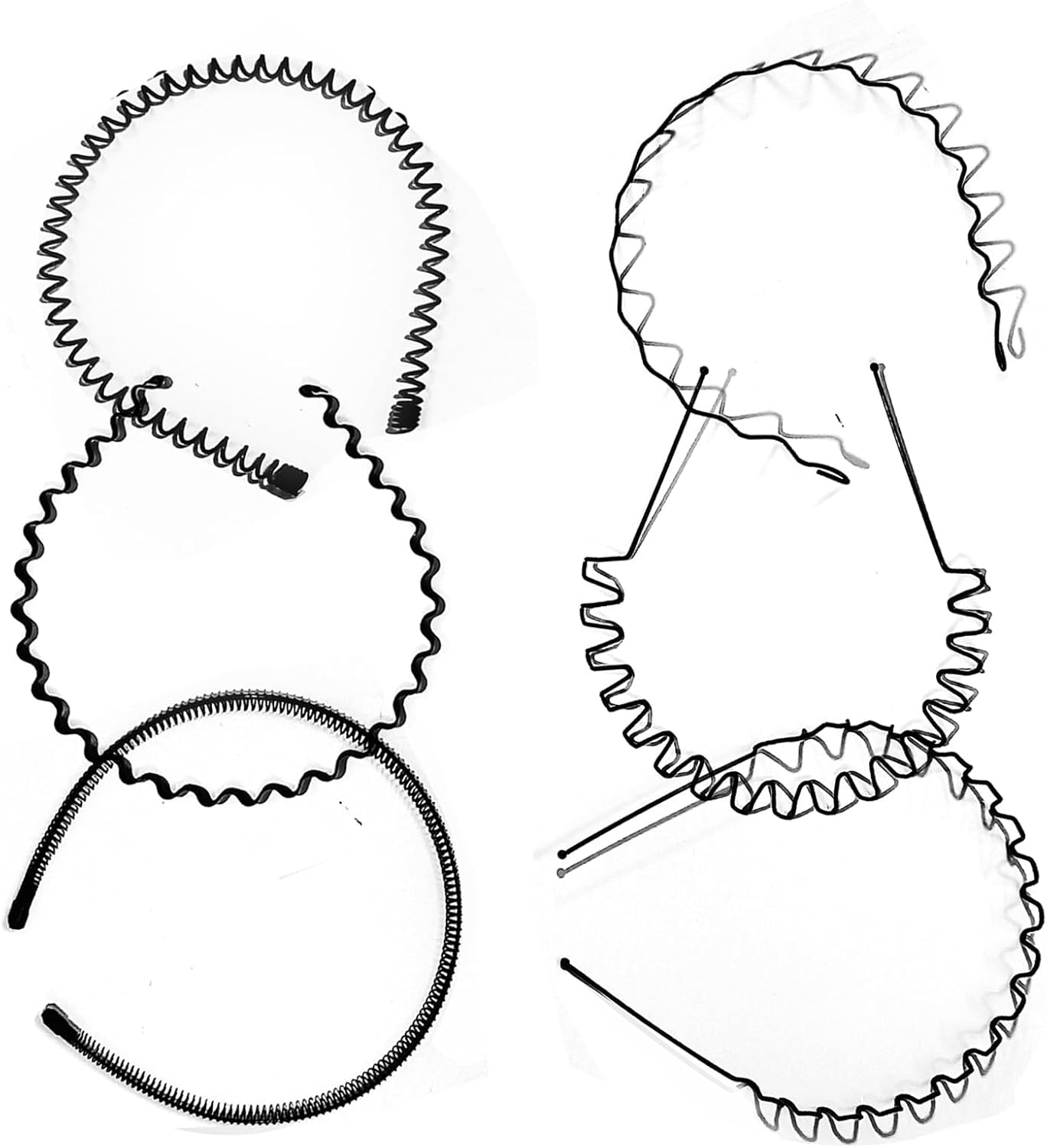 Serre-tête homme - lot de 6 - métal ondulé élastique, unisexe, idéal sport, accessoire cheveux