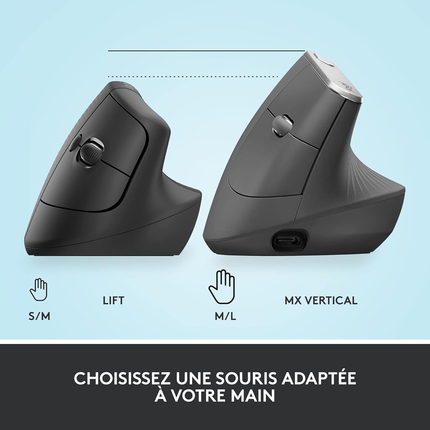 Logitech - Lift série - souris verticale compacte - sans fil, Bluetooth, silencieuse, 4 boutons, Windows/macOS/iPadOS