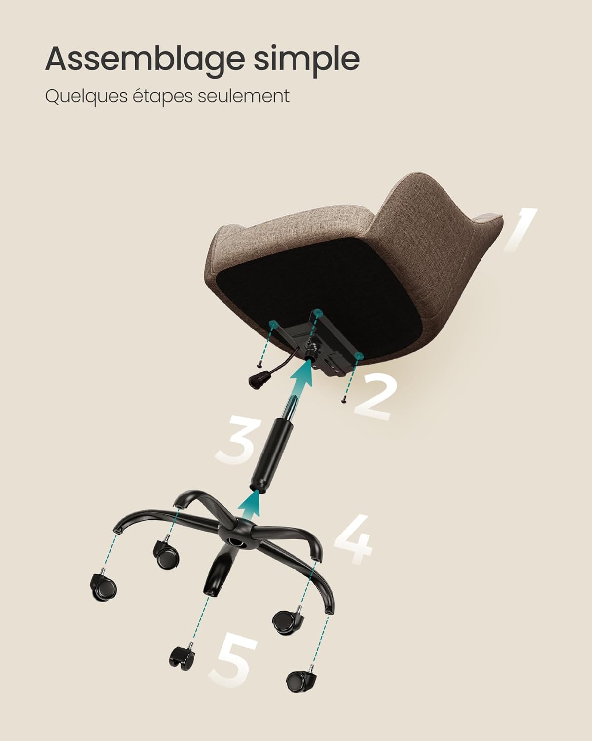SONGMICS - chaise de bureau ergonomique - hauteur réglable, tissu coton-lin, cadre acier, capacité 110 kg - OBG019K01