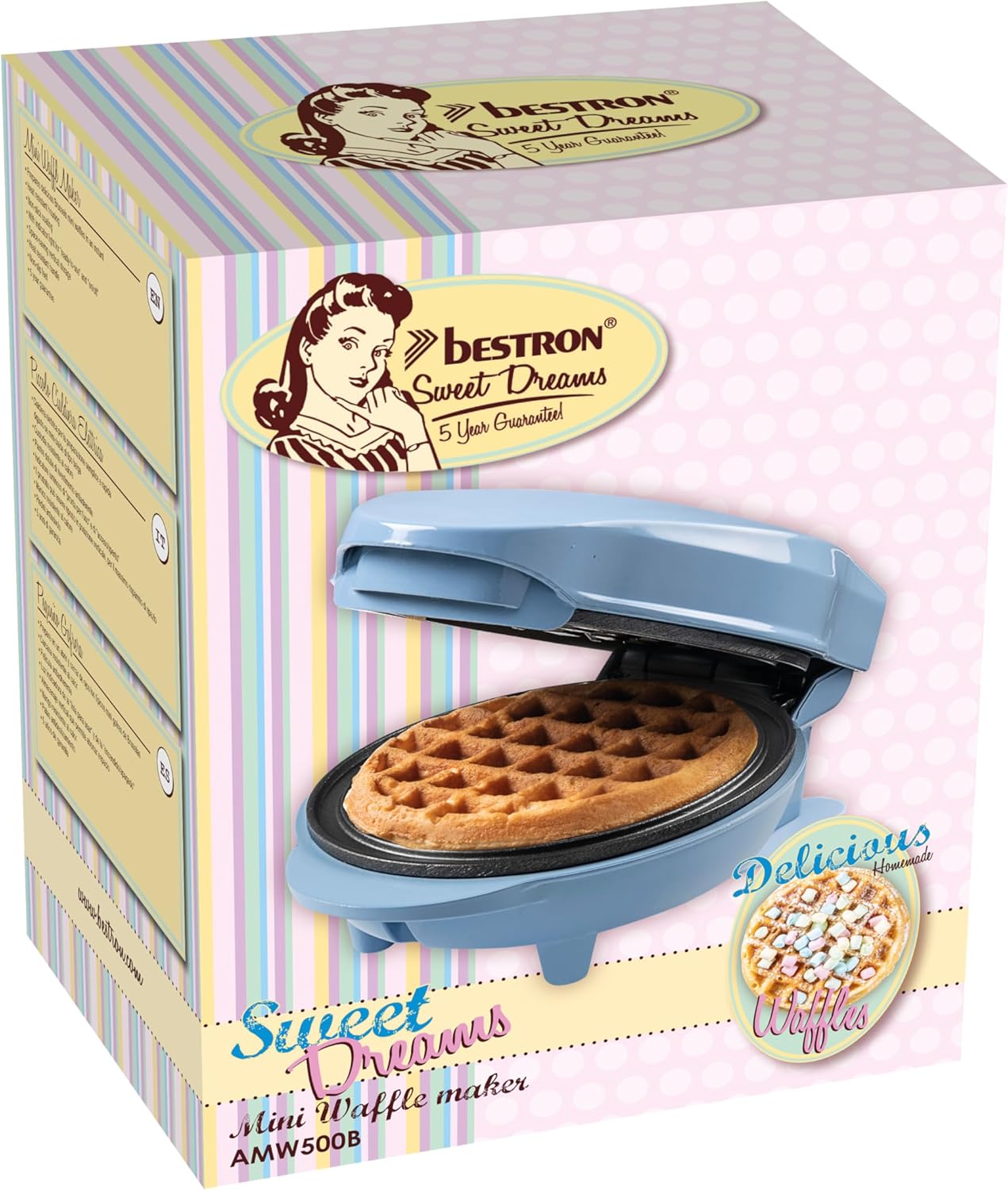 Bestron - Mini gaufrier rétro bleu - compact - revêtement anti-adhésif