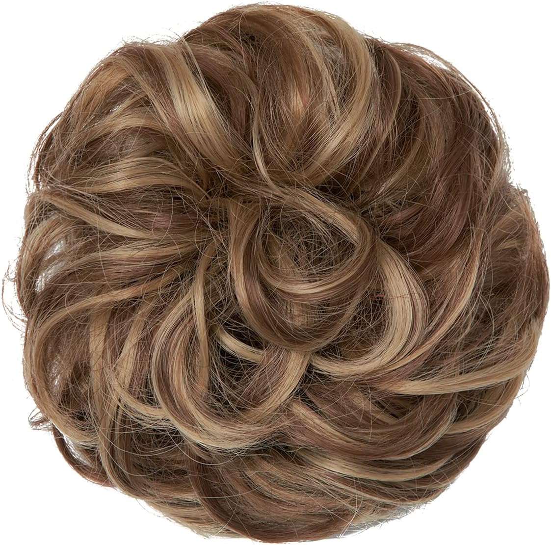 JJstar - Chignon postiche bouclé, élastique, brun & blond miel