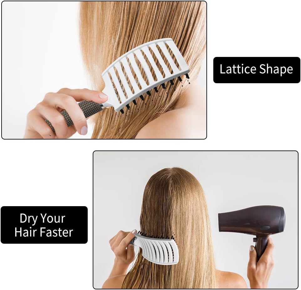 URAQT - Brosse à cheveux incurvée - démêlante, poils sanglier, blanche