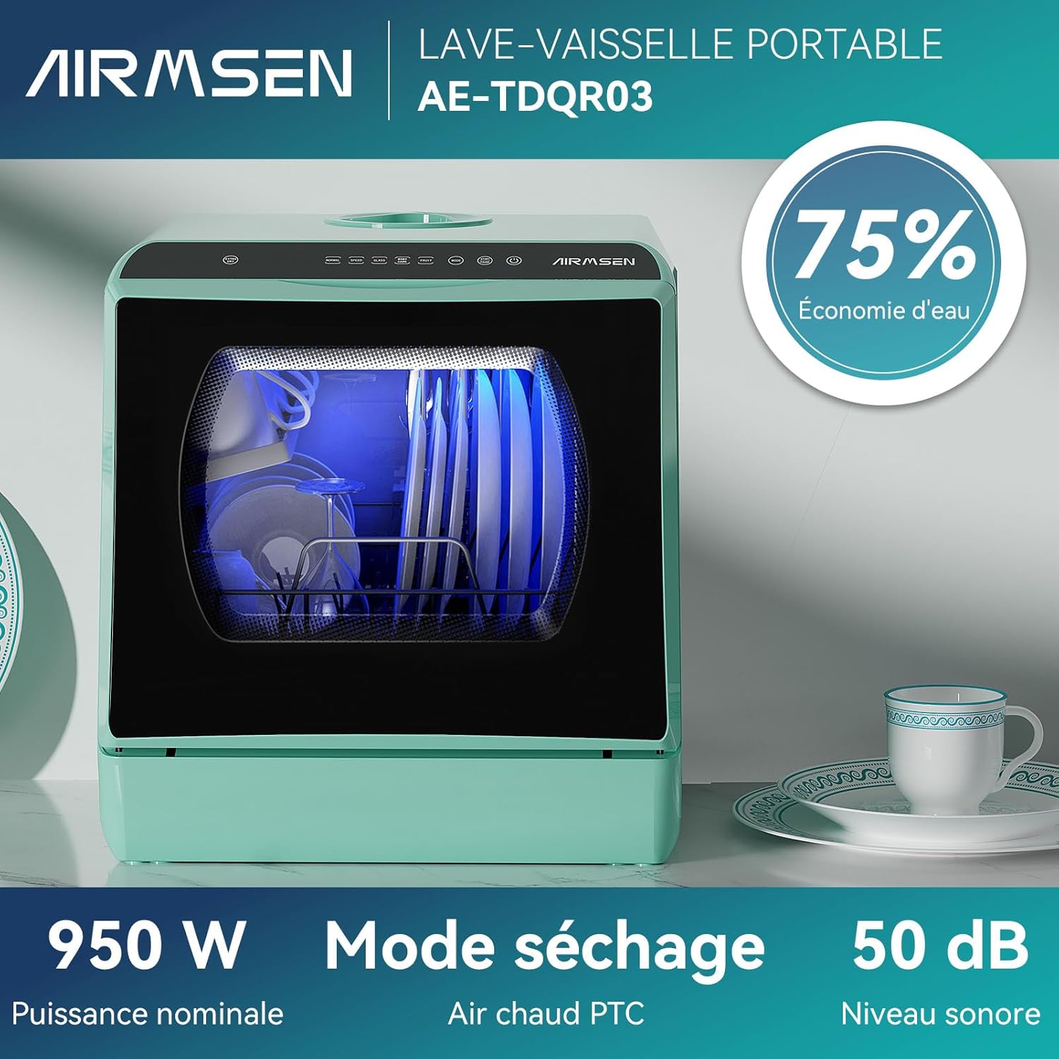 AIRMSEN - Mini lave-vaisselle compact - 5L - 5+1 programmes, écran LED