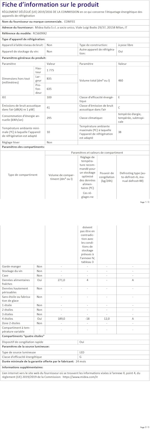 Comfee - Réfrigérateur américain 177cm 460L Inox No Frost - RCS609IX2