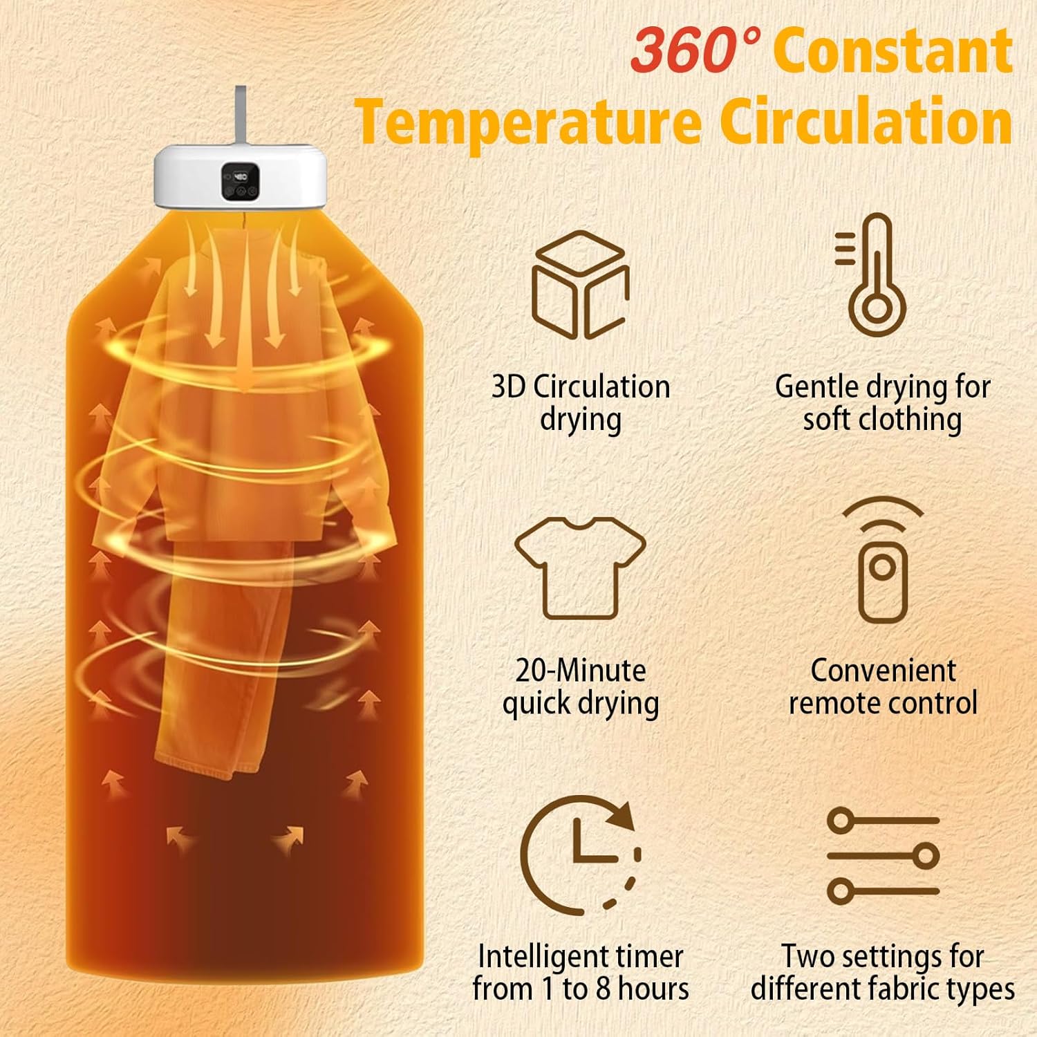 Sèche-linge électrique portable - pliable, minuterie 8h, UV, LED, PTC, idéal maison/voyage