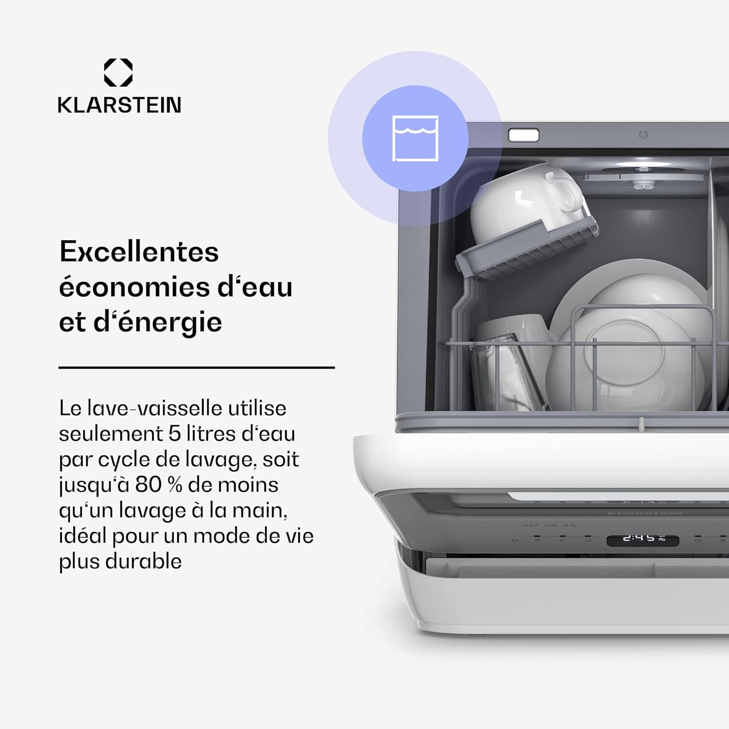 Klarstein - Amazonia Mini - compact, 7 programmes, réservoir 5L, silencieux, noir