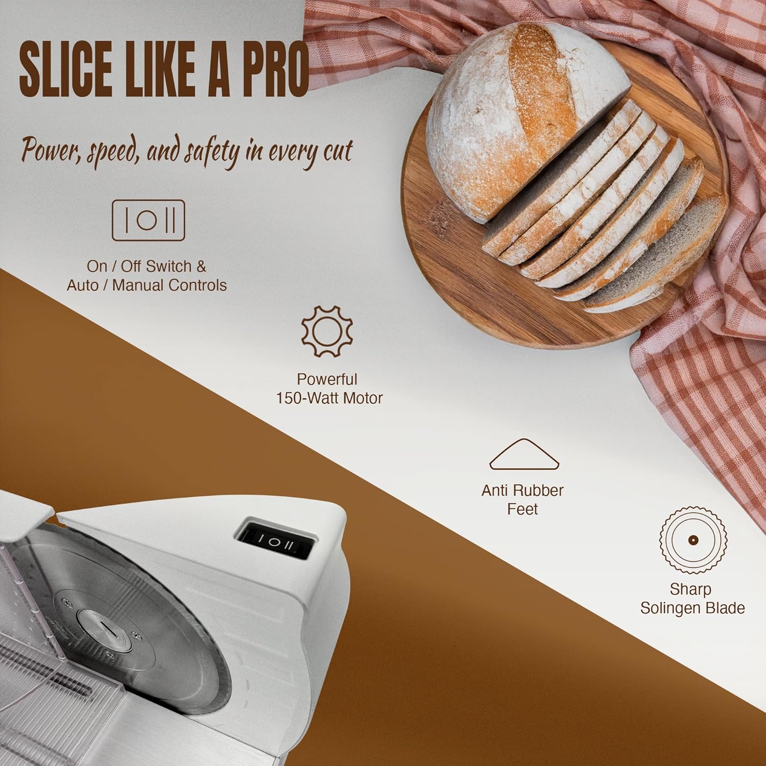 Bestron - trancheuse à pain - réglage 0 à 20mm, lame inox, bouton changement - RSG