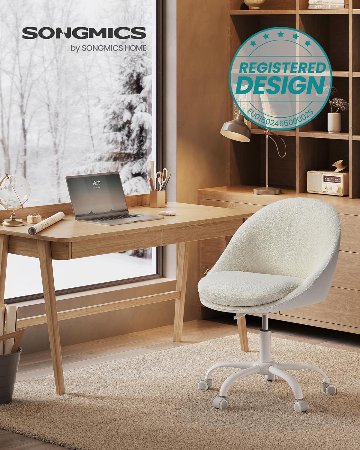 Songmics - fauteuil bureau peluche PU, hauteur réglable, confort OBG020W01