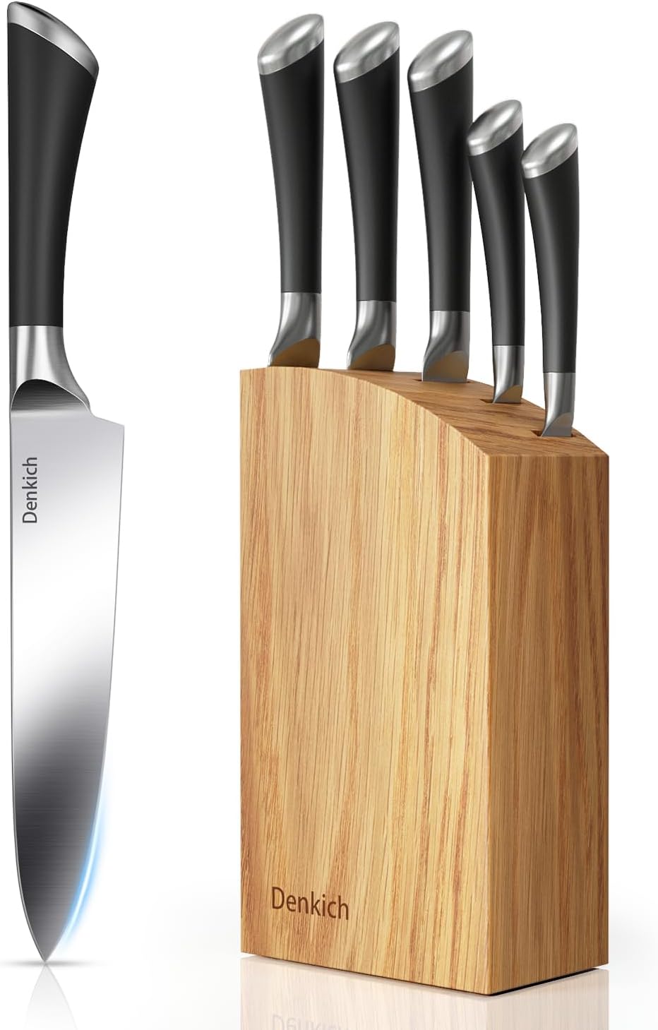 Couteaux de cuisine - set 6 pièces inox, support bois, lame 8