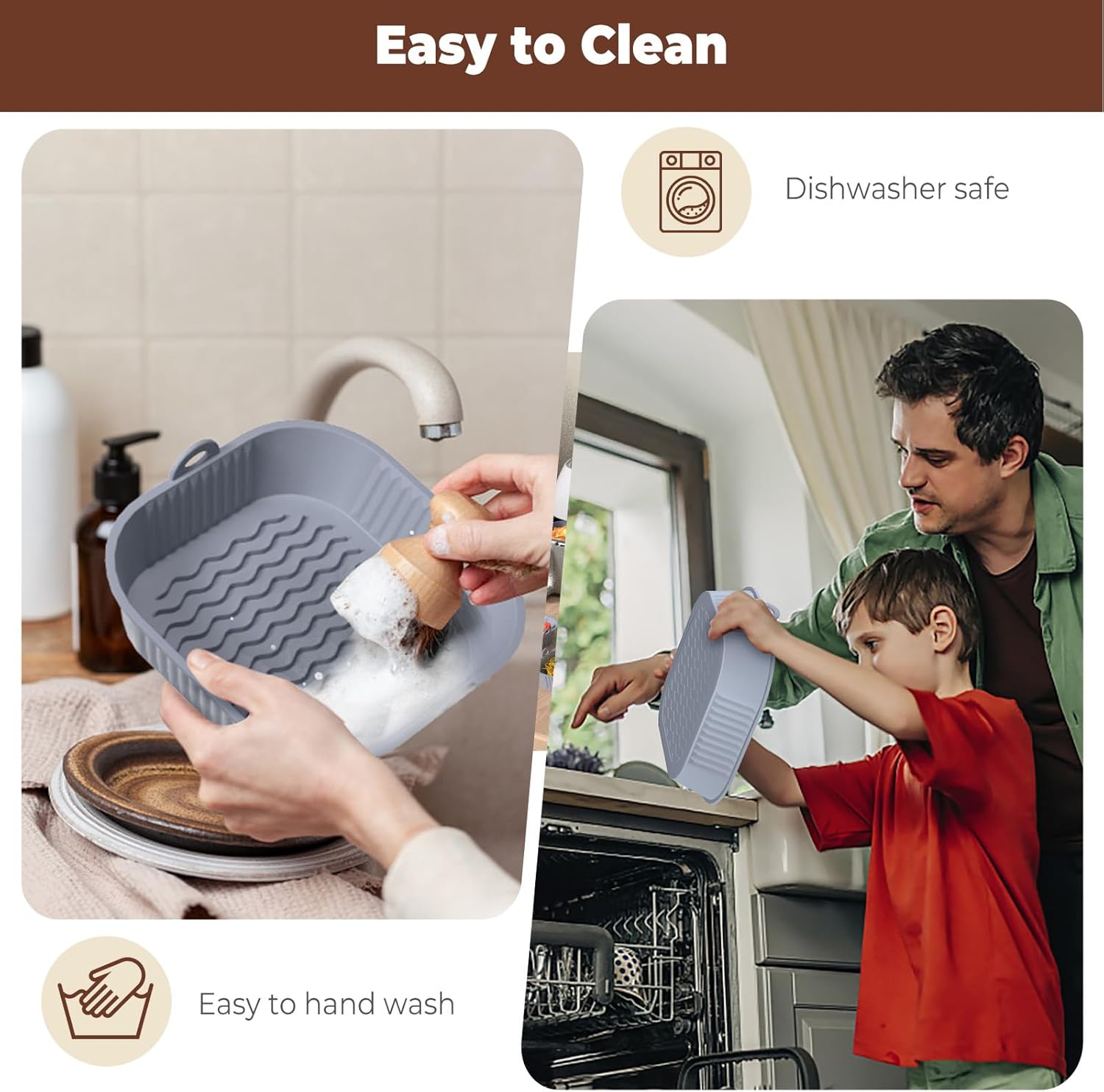 Diboniur - moule silicone pour air fryer - 21 cm - lot de 2, réutilisable, gris et noir