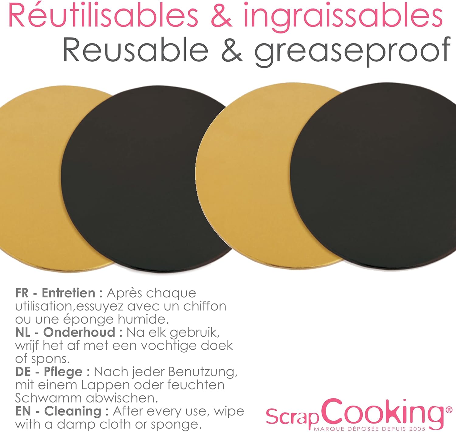 ScrapCooking - kit supports gâteaux ronds 24cm carton doré/noir - 5201