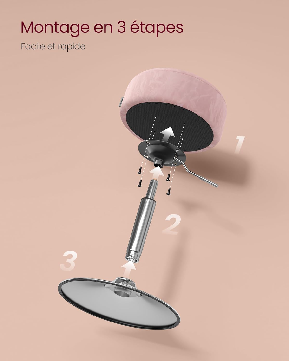 VASAGLE - tabourets de bar réglables, PU rose, pivotants, épais - ZH2504013