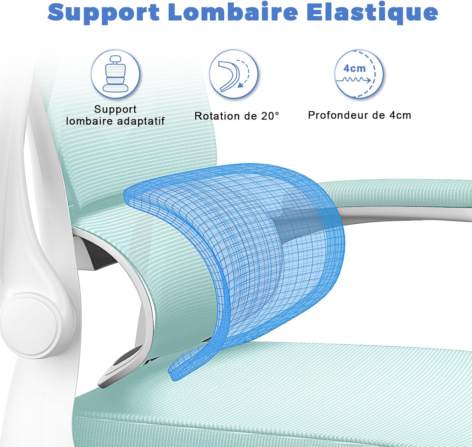 Chaise de bureau ergonomique - support lombaire réglable - dossier, appui-tête ajustables, accoudoirs réversibles, maill