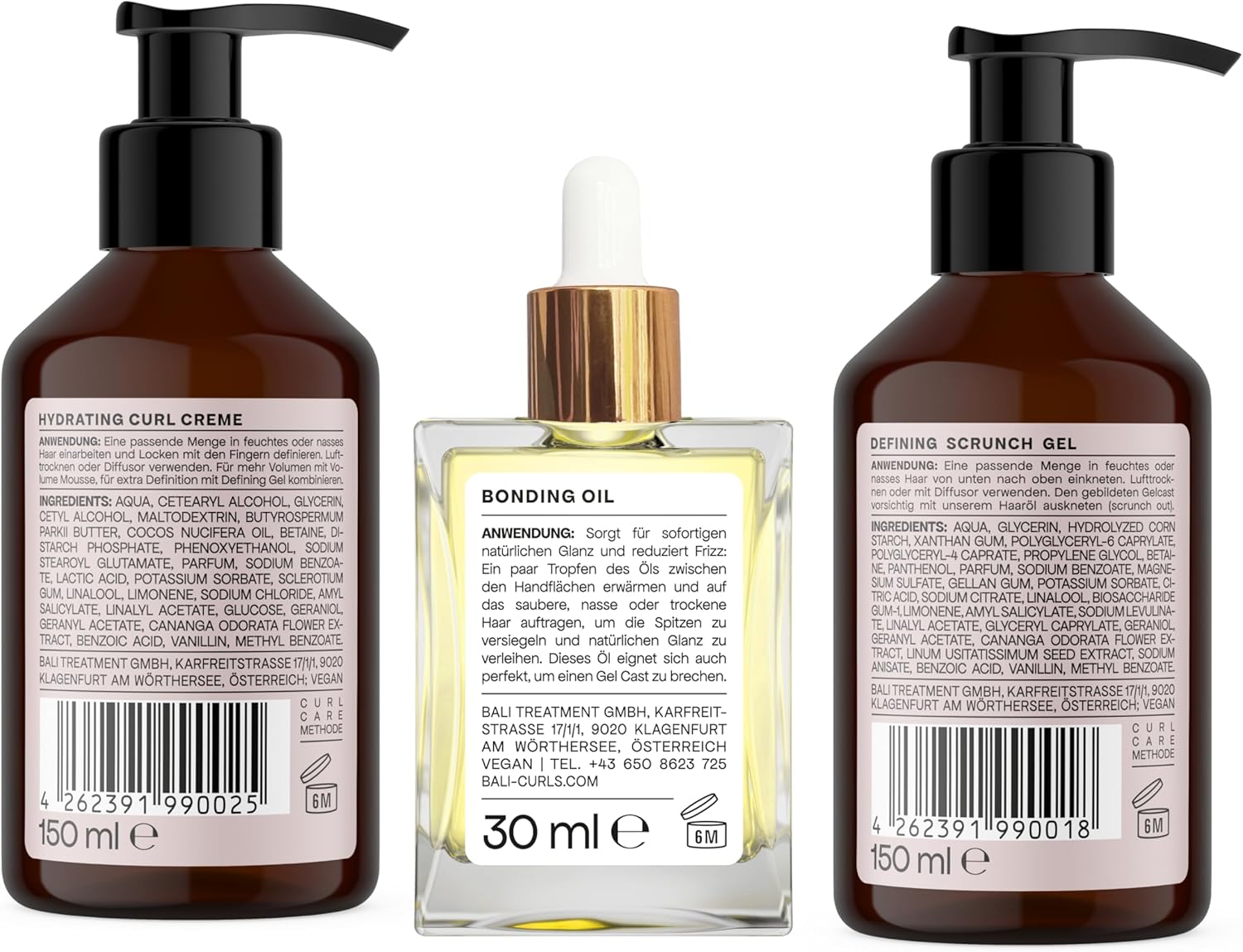 BALI CURLS - Kit Soin Boucles 150ml/150ml/30ml - hydratation, définition, brillance