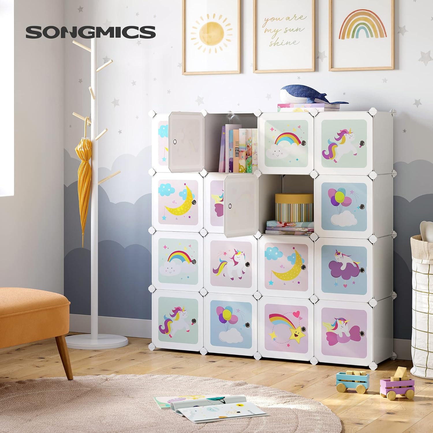 SONGMICS - armoire modulable enfant, 16 cubes, 123x31x123cm, portes, LPC906W01