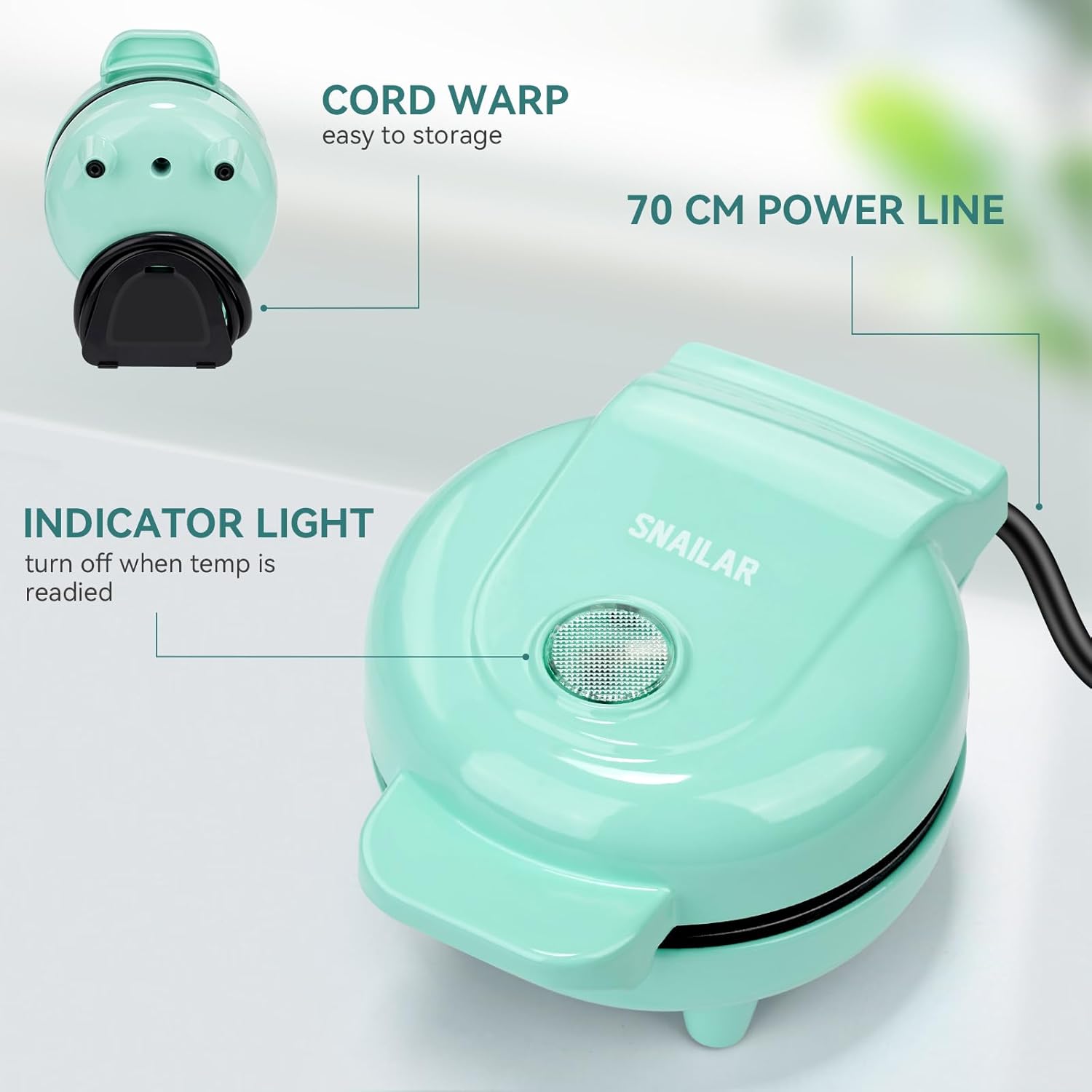 SNAILAR - Mini gaufrier compact, 550W, design vert, idéal famille