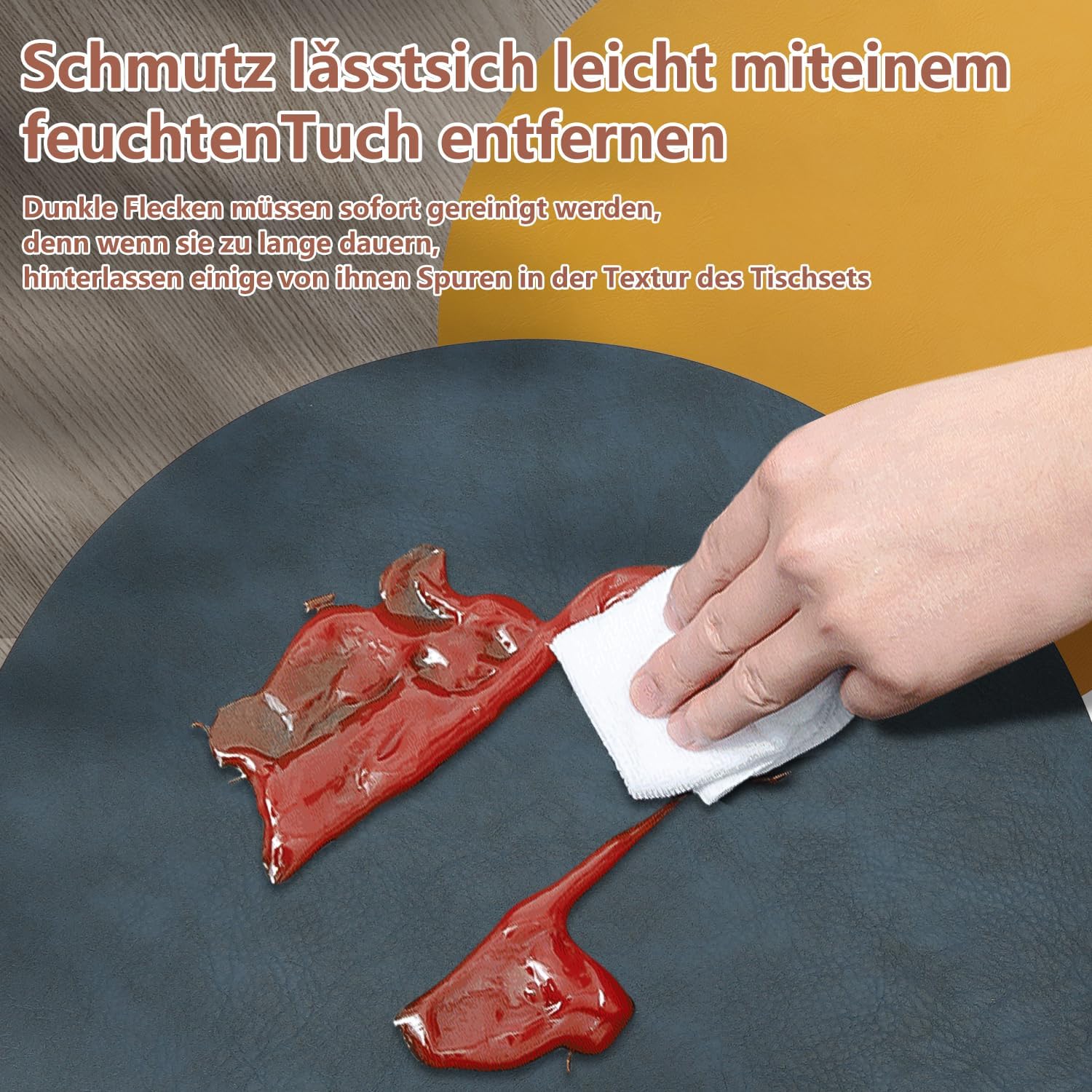 Set de table - lot de 4 en cuir PU, double face, 36x36cm, antidérapant