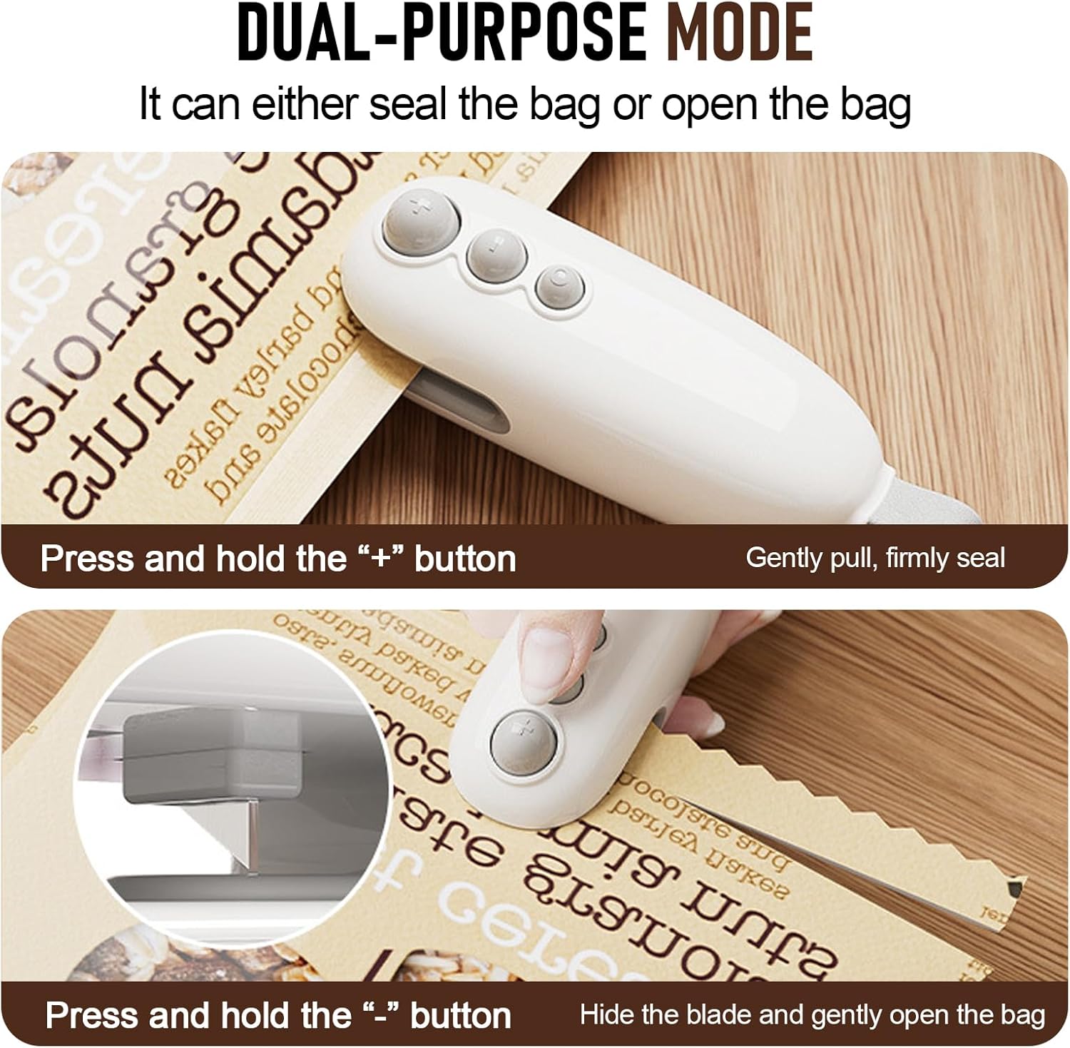 Scelleur de sacs plastique portable - rechargeable USB - thermoscellant 2en1, compact