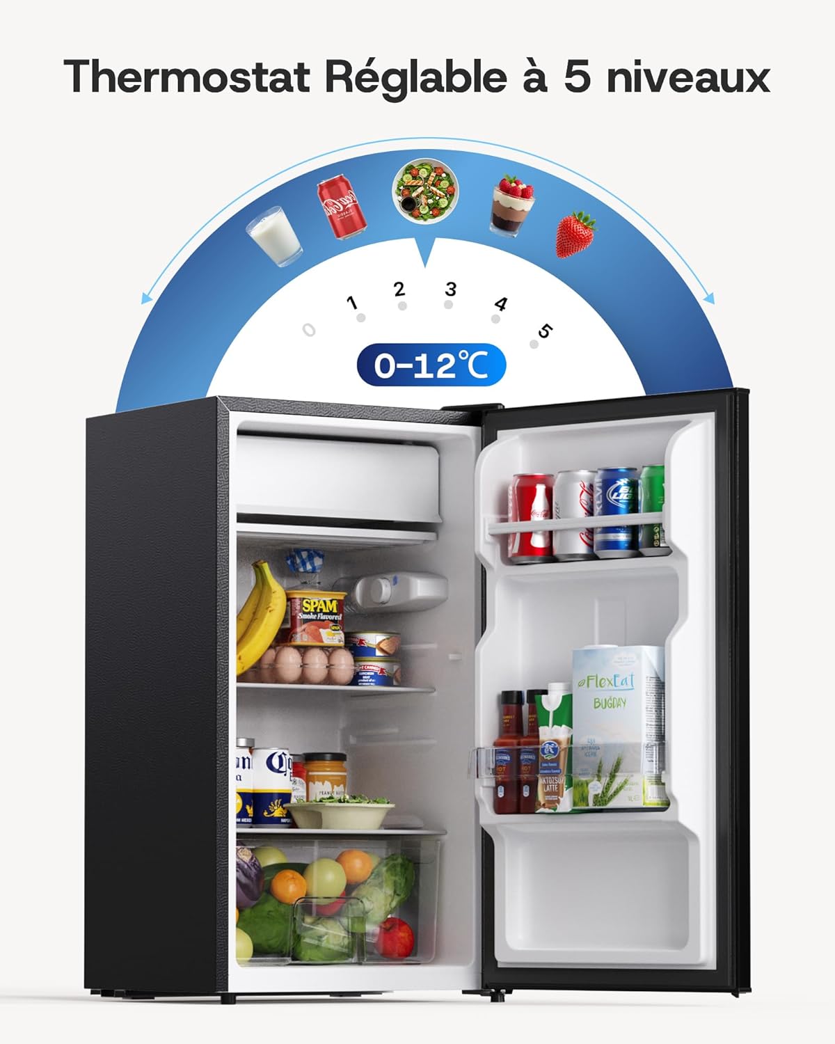 Upstreman - CR85 - 85L - frigo compact, LED, thermostat réglable, porte réversible