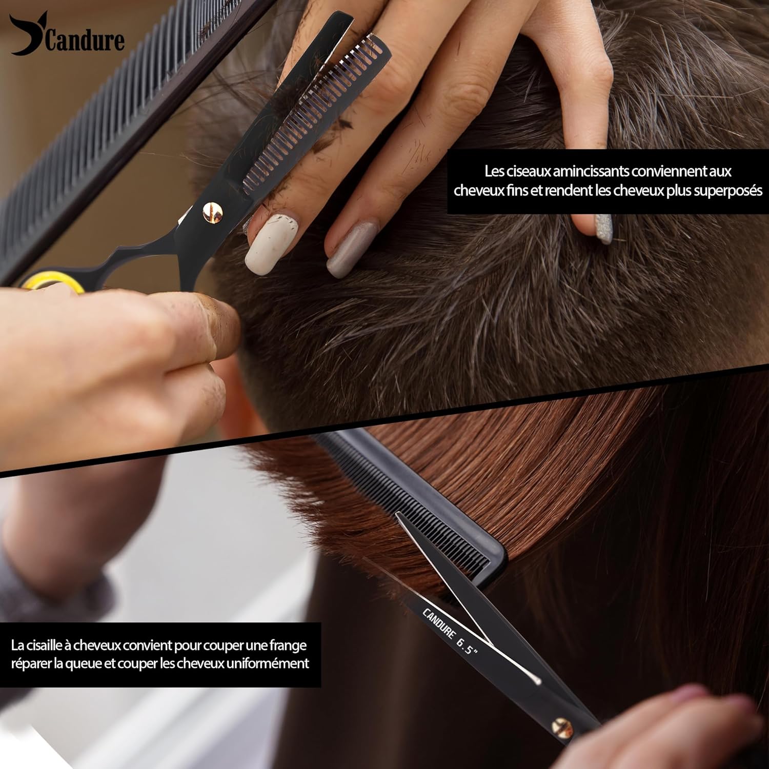 Candure - Set ciseaux de coiffure noir - 6,5