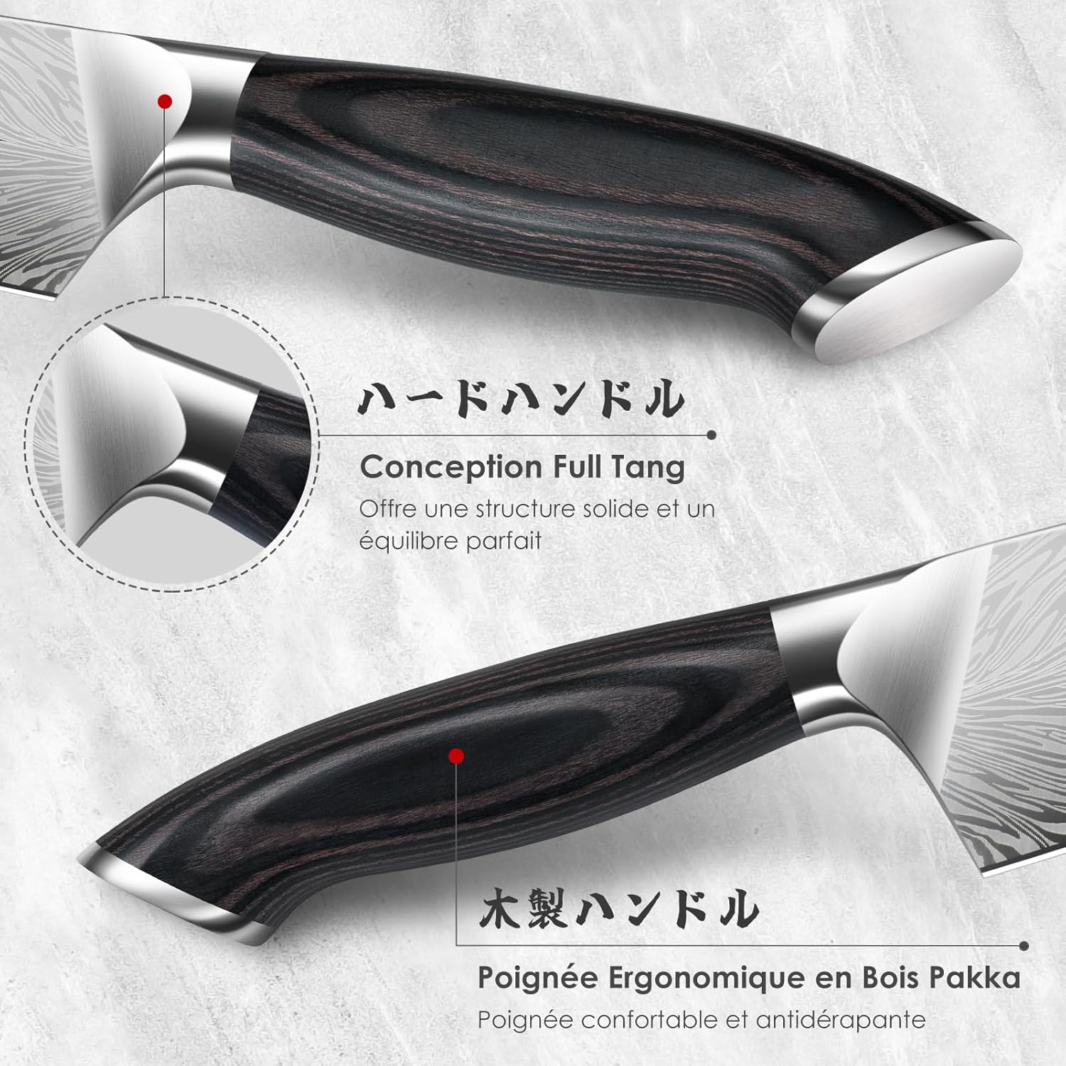 SHAN ZU - Set Couteaux Cuisine 3 pièces - acier poudré, manches bois, grande dureté