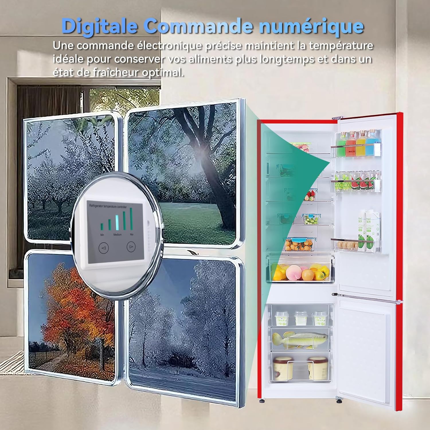 magictec - Frigo vintage rétro 179cm, 236L, No Frost, alarme porte