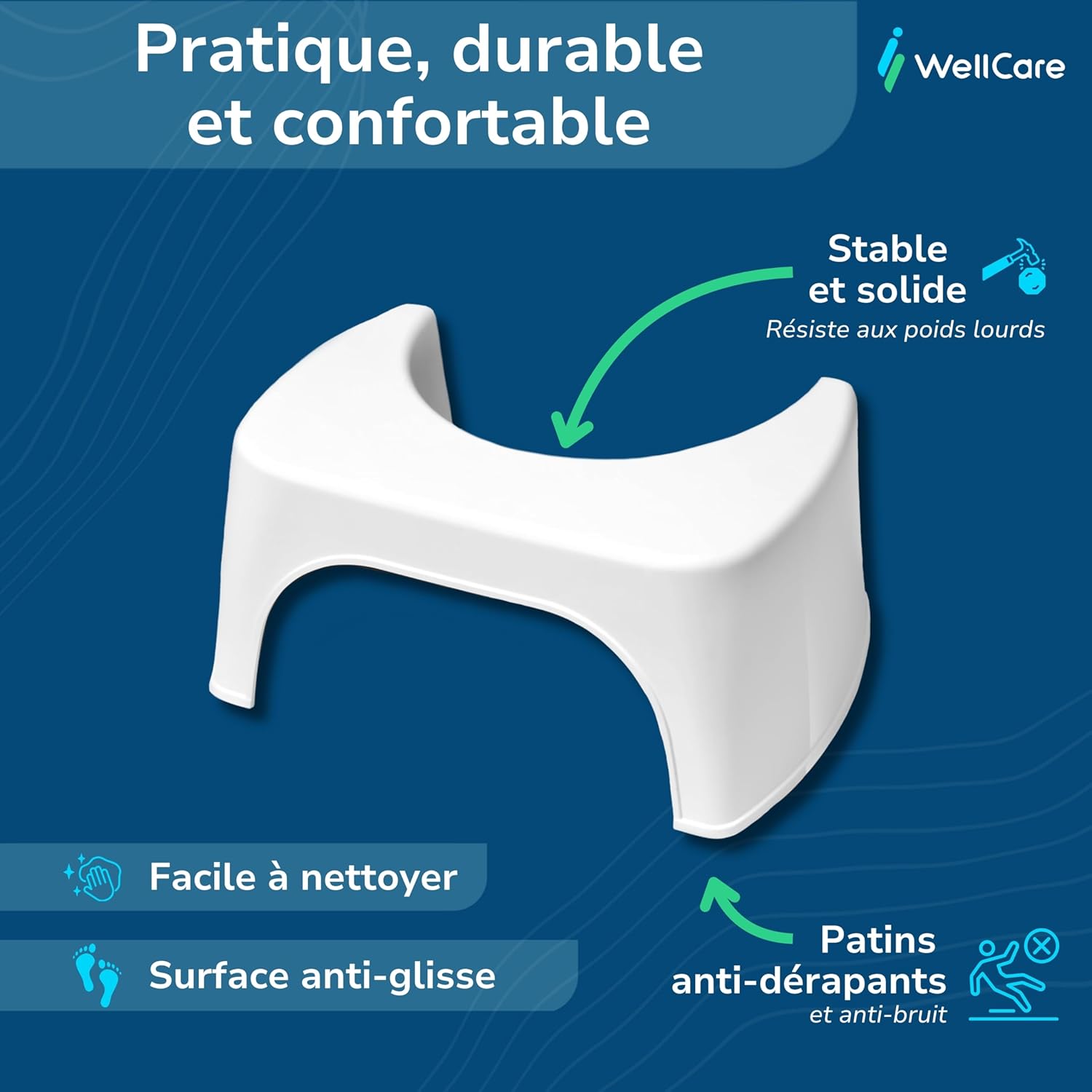 Well Care - Tabouret WC physiologique - plastique recyclé - position squat anti-constipation, adulte, fabriqué France