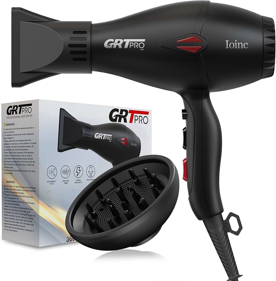 Sèche-cheveux professionnel 2400W, ionique, 3 températures, 2 vitesses, AC Motor