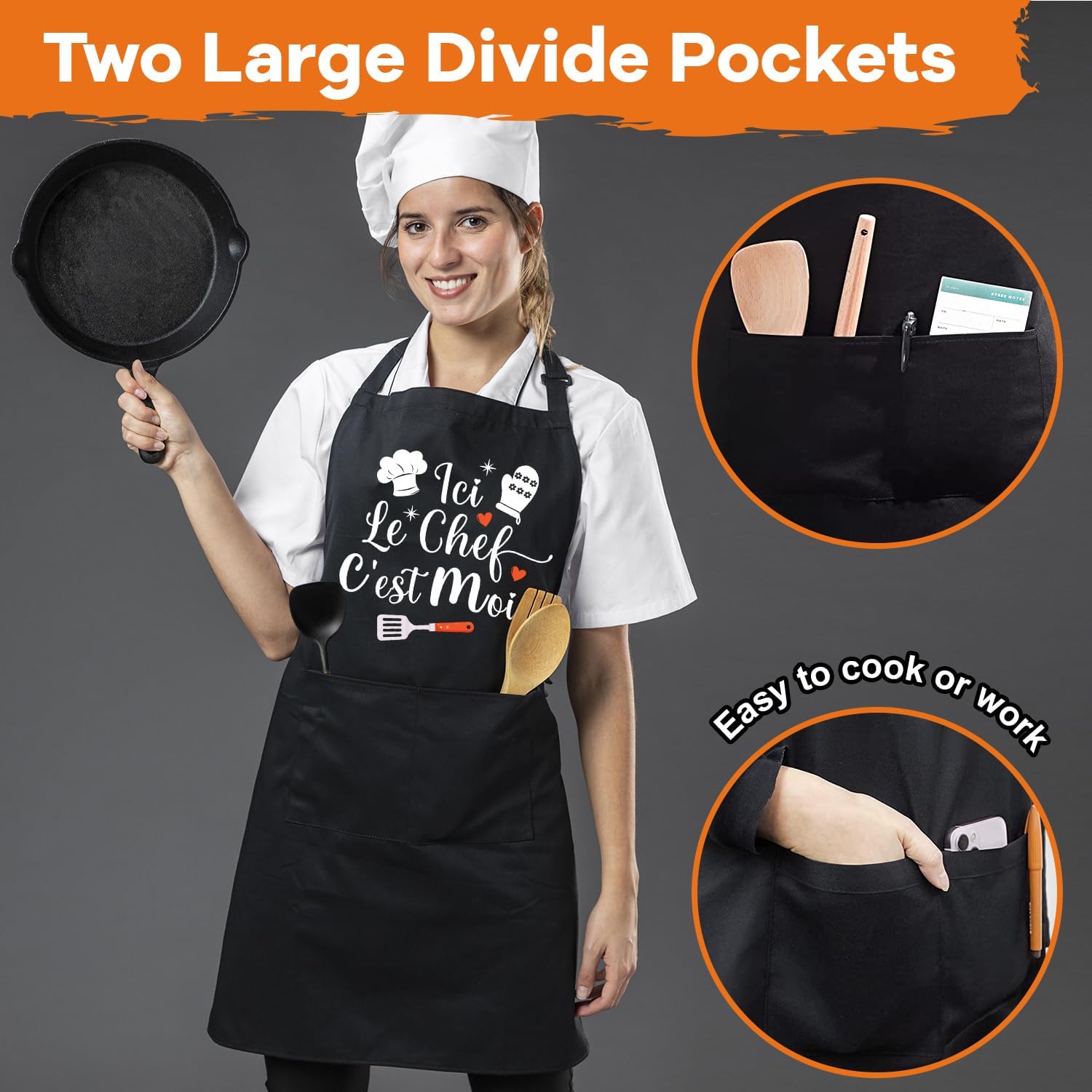 Tablier de cuisine homme personnalisé, coton noir, réglable, humour, cadeau fête