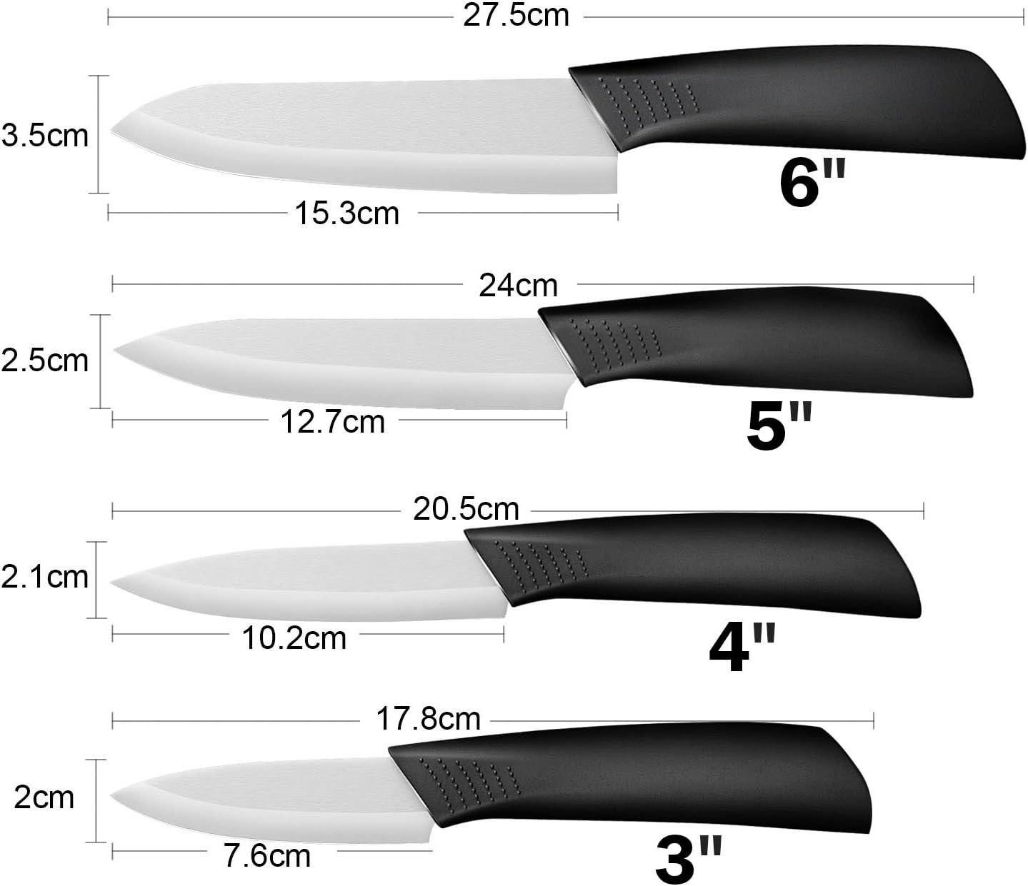 Ballery - set couteaux céramique 5 pièces - lame blanche, éplucheur inclus