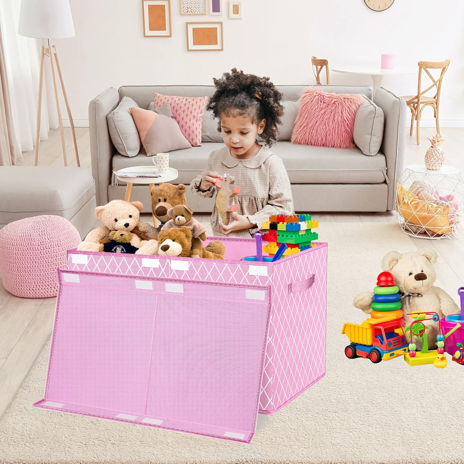 Coffre à jouets - boîte pliable avec couvercle - 62x33x41cm - poignées, rangement enfant