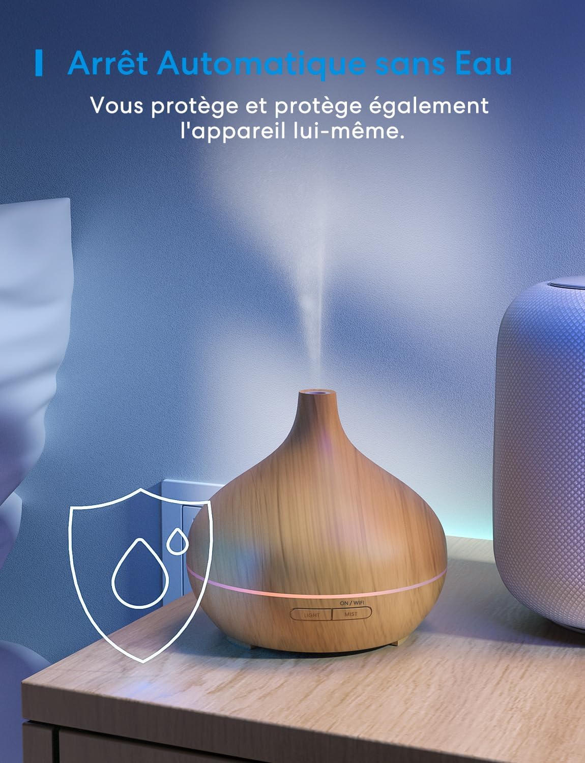 Meross - diffuseur huiles essentielles connecté - compact - WiFi HomeKit Alexa Google, RGB LED, sans BPA