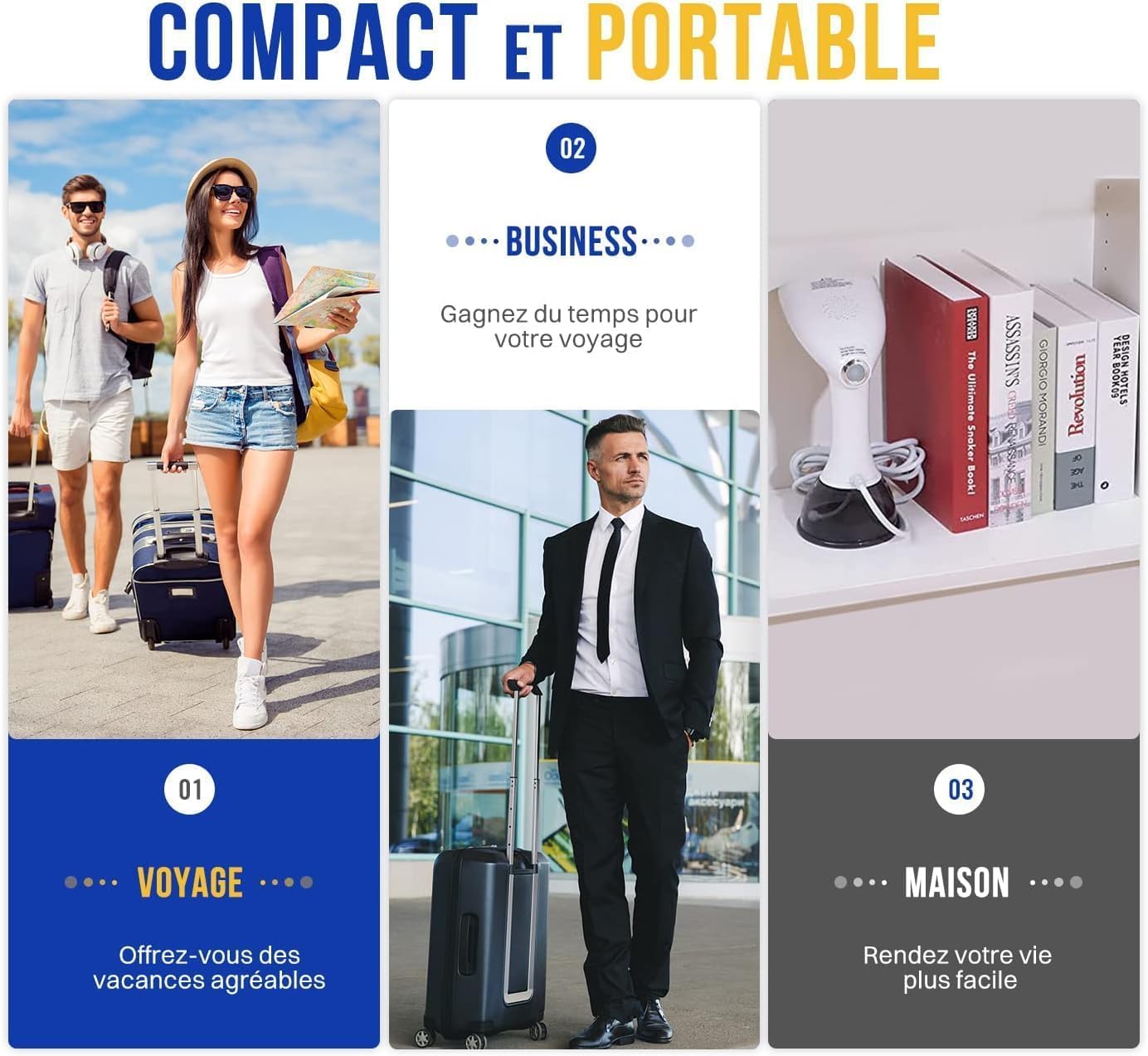 Défroisseur vapeur portable - 1640W, 400ml - Blanc, haute puissance