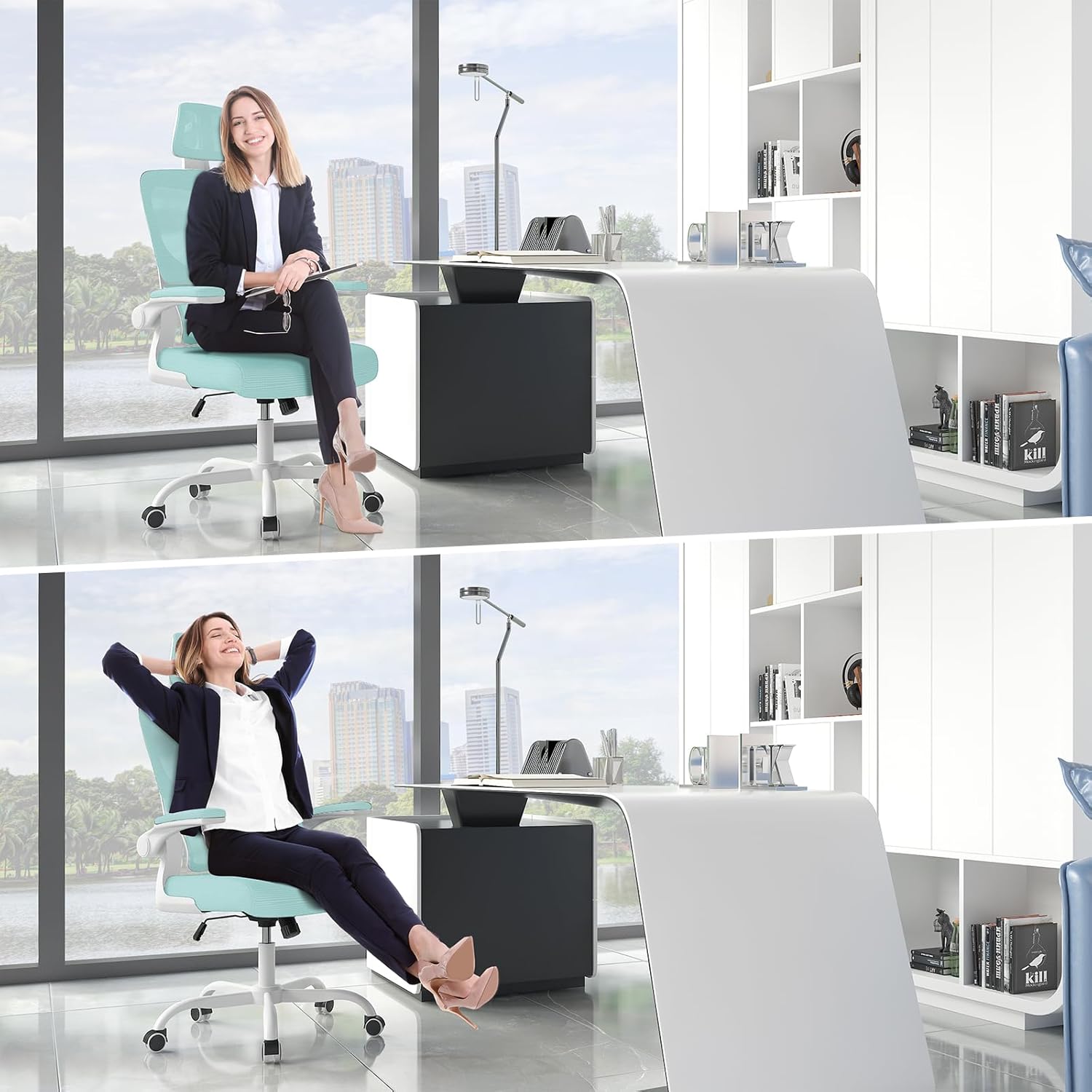 Chaise de bureau ergonomique - support lombaire réglable - dossier, appui-tête ajustables, accoudoirs réversibles, maill