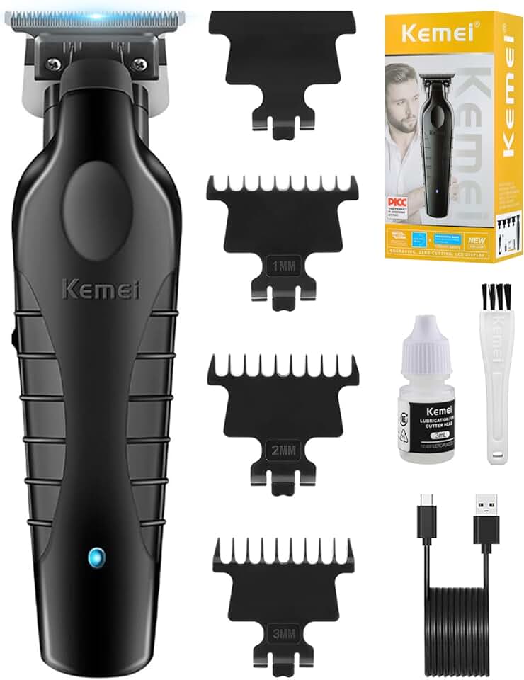 KEMEI - tondeuse cheveux/barbe sans fil, lame T, zéro écart, 2299