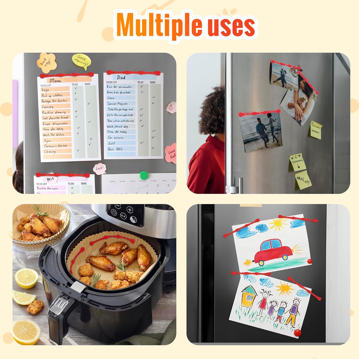 Silicone Aimants pour Airfryer - accessoires 17,5 cm - lot de 4, fixation papier cuisson, anti-brûlure