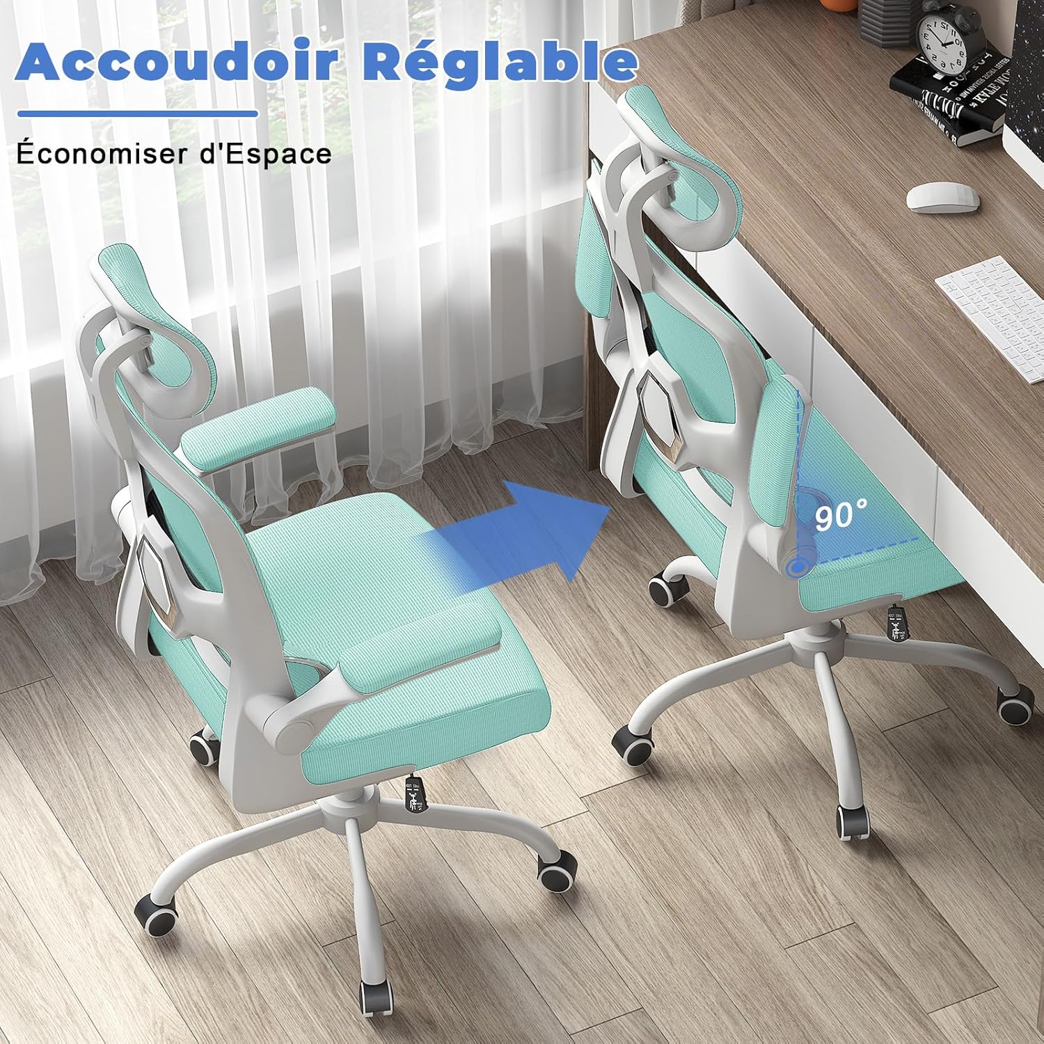 Chaise de bureau ergonomique - support lombaire réglable - dossier, appui-tête ajustables, accoudoirs réversibles, maill