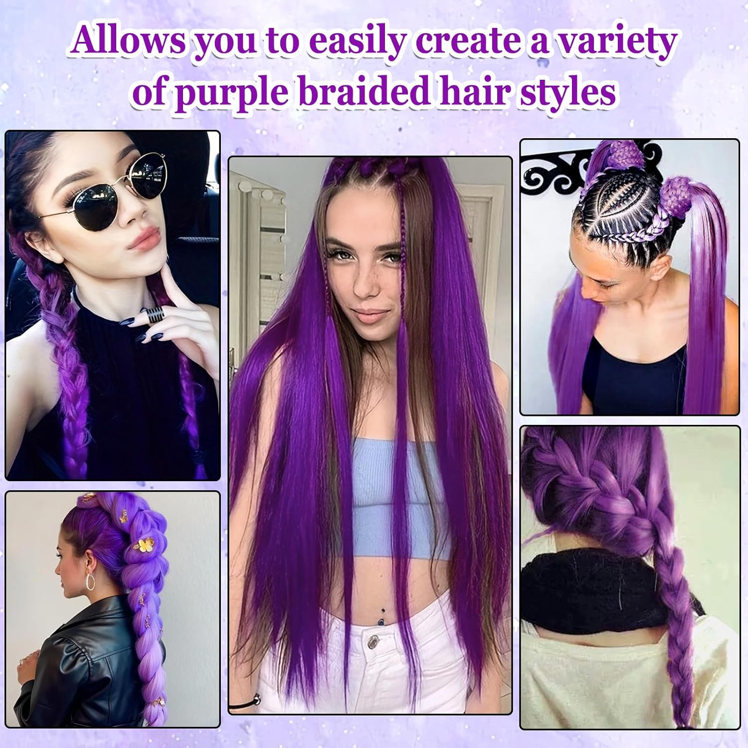 Perruque enfant - 3 pièces - 60cm - violet, élastique, cosplay, adulte