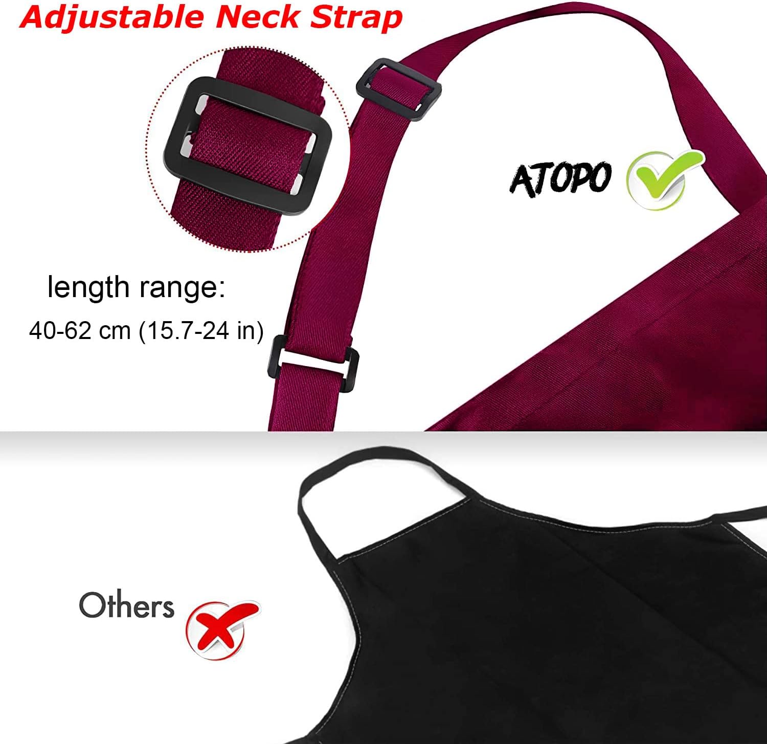 atopo - pack de 4 tabliers chef - étanches, réglables, 2 poches, pour cuisine et barbecue