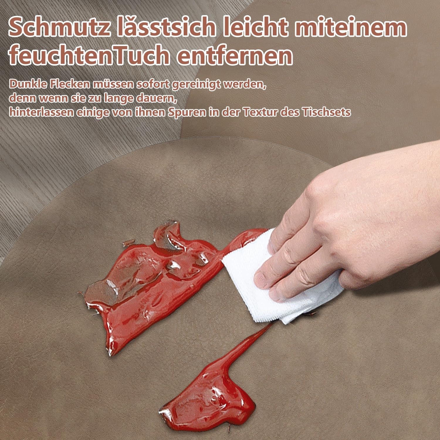 Set de table - lot de 6 double face PU, antidérapants 36x36cm, marron