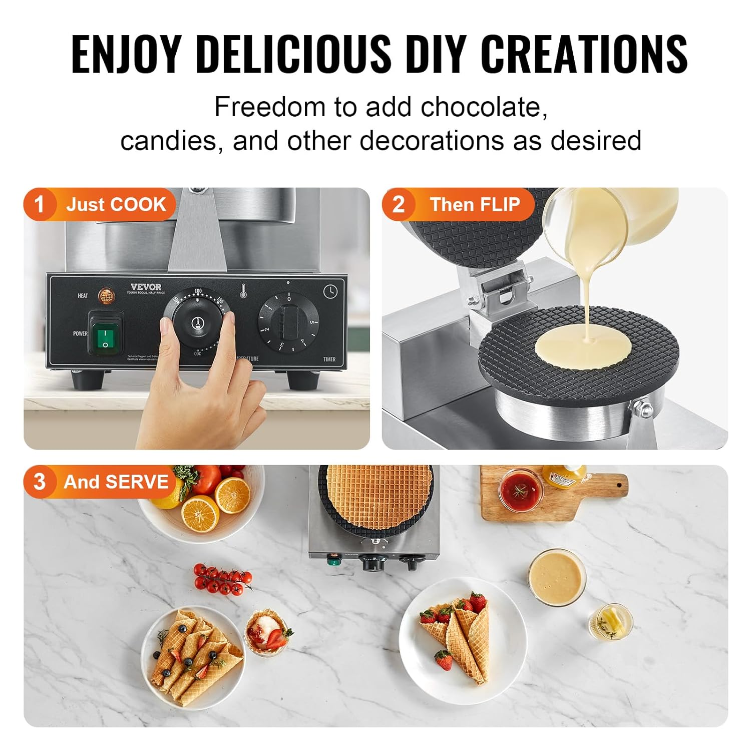 VEVOR - Gaufrier commercial inox 1230W - température et minuteur