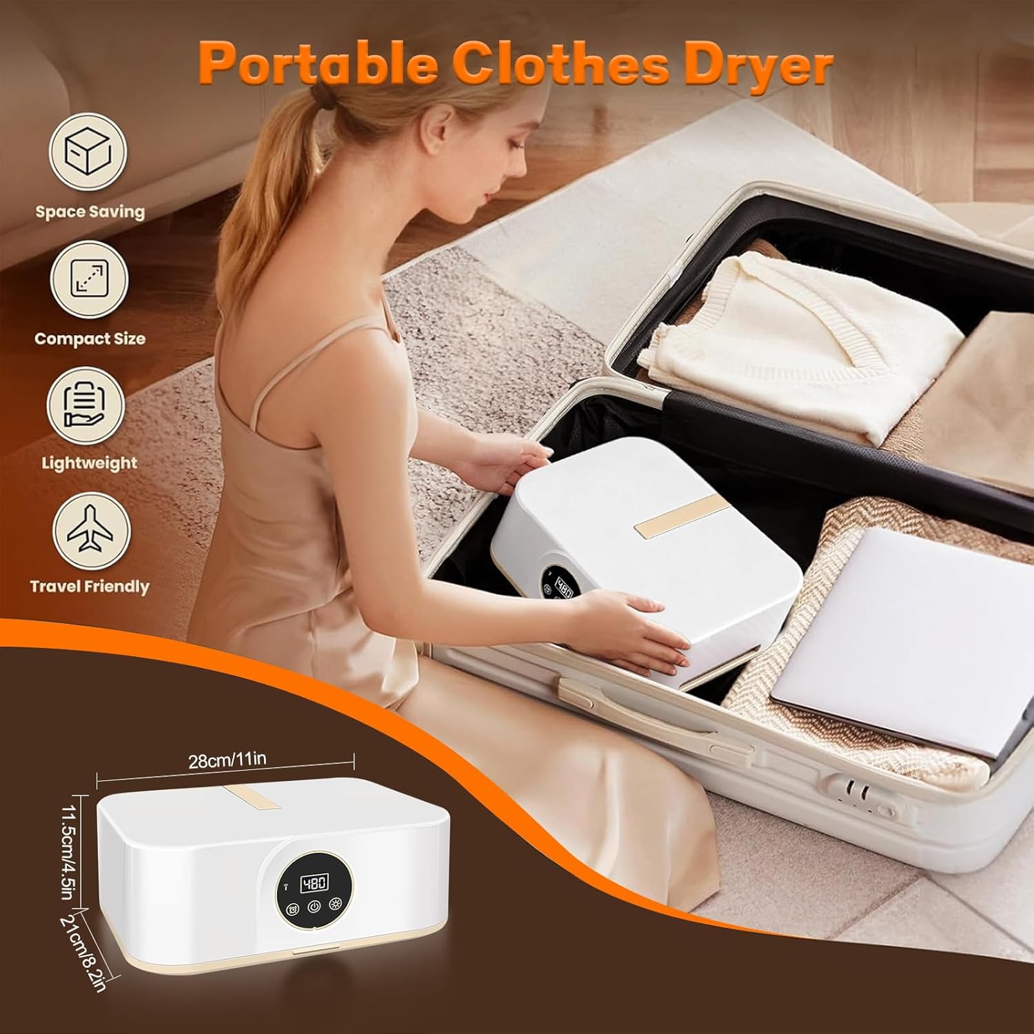 Mini sèche-linge portable - 600W, minuterie, usage domestique, compact