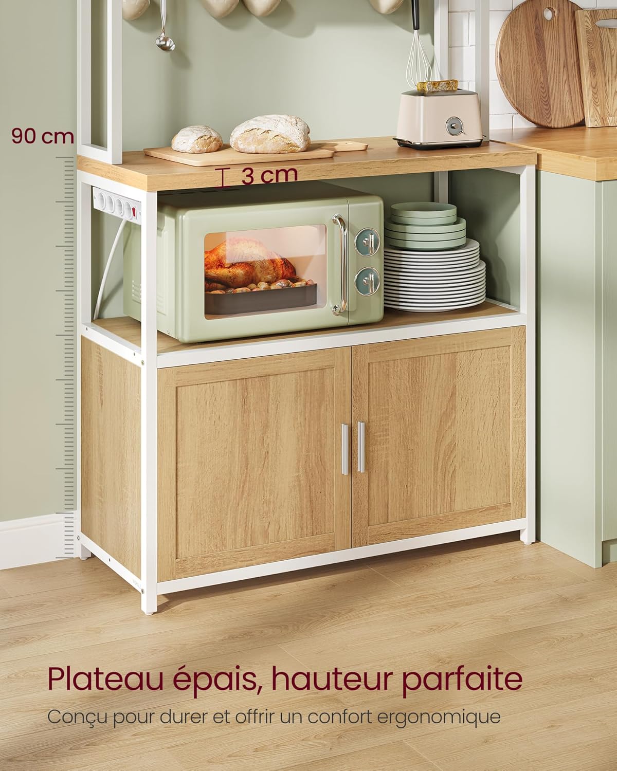 VASAGLE - étagère cuisine, 40x80x170cm, bar à café, 8 crochets, KKS059YA02