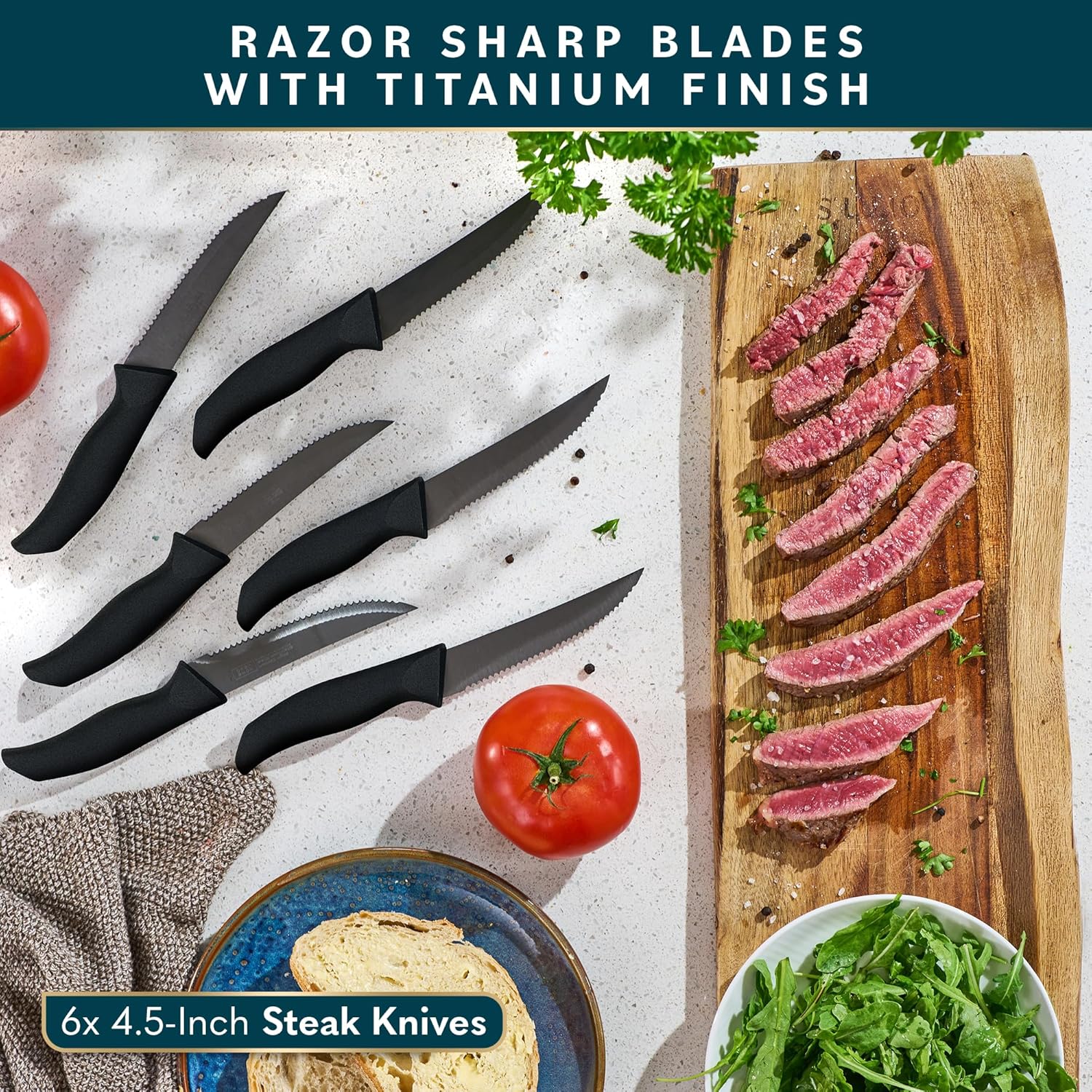 Home Hero - Set de couteaux cuisine 16 pcs inox, bloc inclus, noir