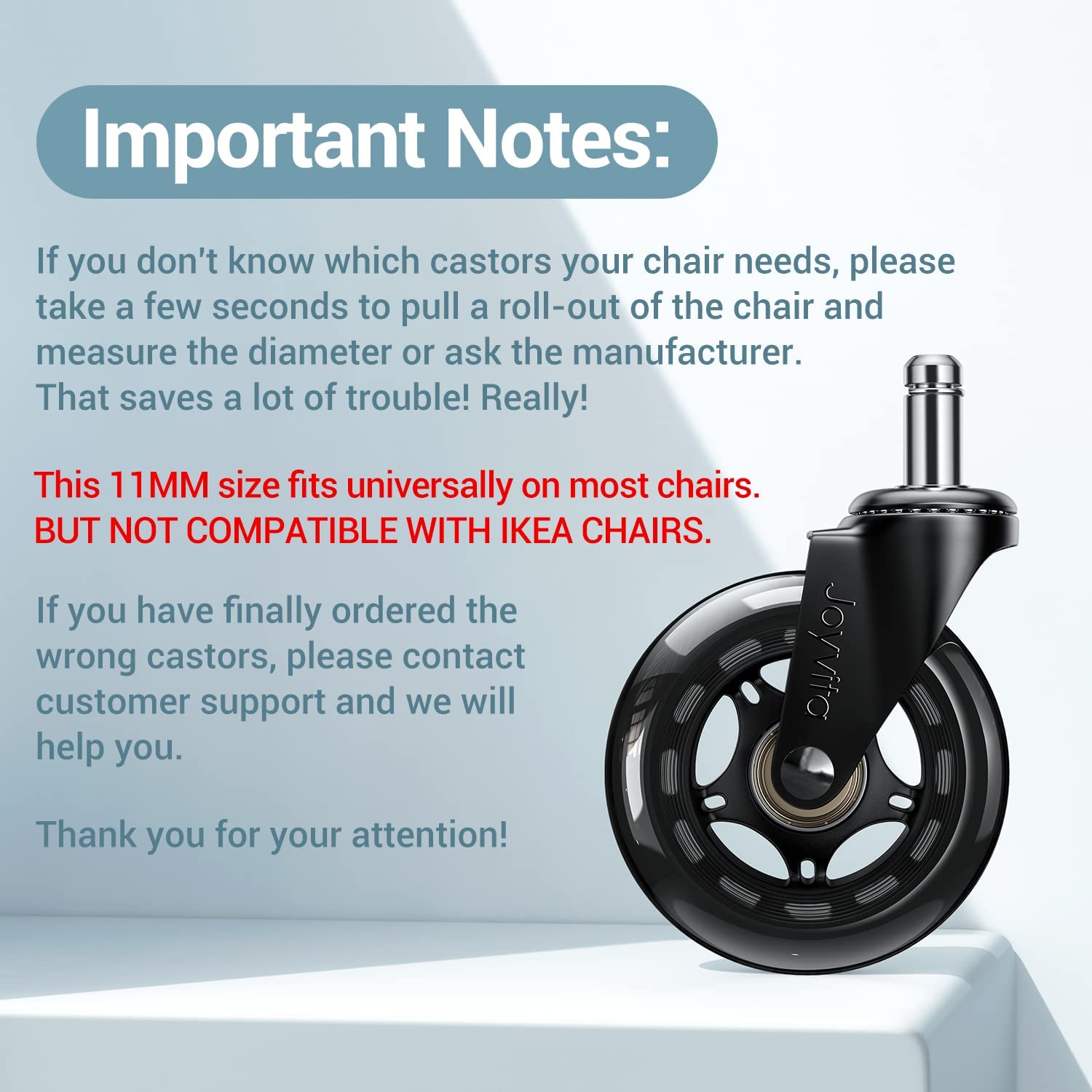 Roulettes de bureau - 5pcs - 11x22 mm - silencieuses, pivotantes, anti-rayures